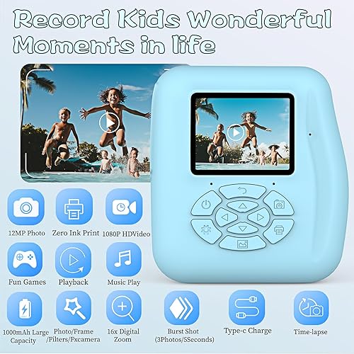 Miniatura 3 de Cámara de impresión instantánea para niños, cámara de impresión instantánea para niños, cámara sin tinta, cámaras de video digitales para niños,