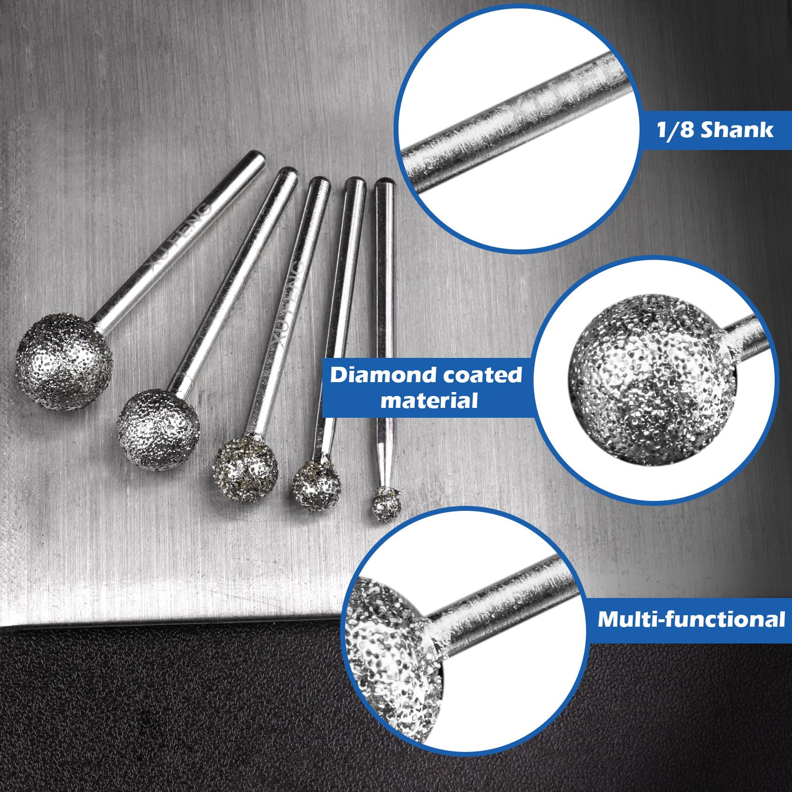 1/8 Shank Diamond Grinding Burr Drill Bit Ball Shape Rotary Bit — Amazon image 3