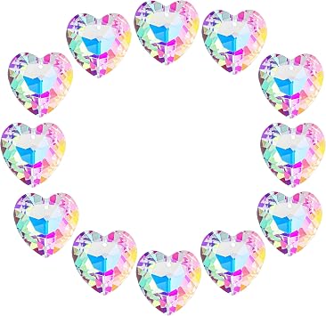 12pcs Colorful Crystal Heart Prism Suncatcher Window Hanging Pendant | 27mm Glass Heart Prisms Chandelier Drop Parts Window Sun Catcher Crystals Hanging Pendant, Rainbow Maker Wedding Decor