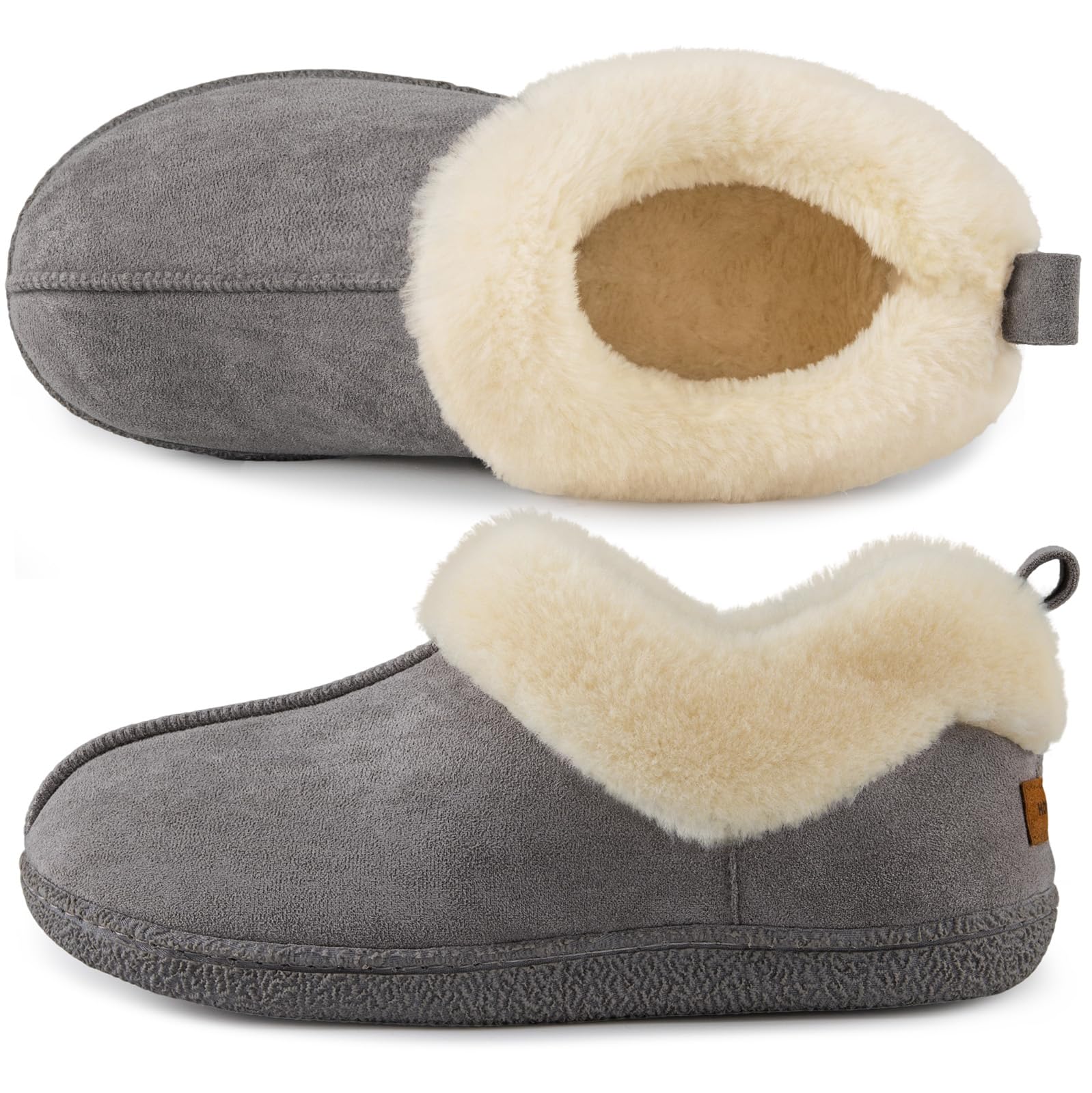 HomeTop Womens Closed-back Slippers Faux Wool Warm Non-slip Outdoor Indoor House Shoes with Fuzzy Collar