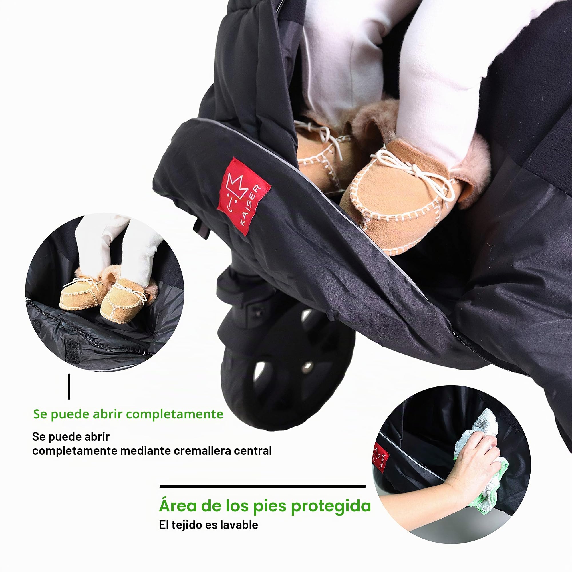Kaiser Iglu - Saco cubrepiernas de forro polar para silla de paseo, color negro