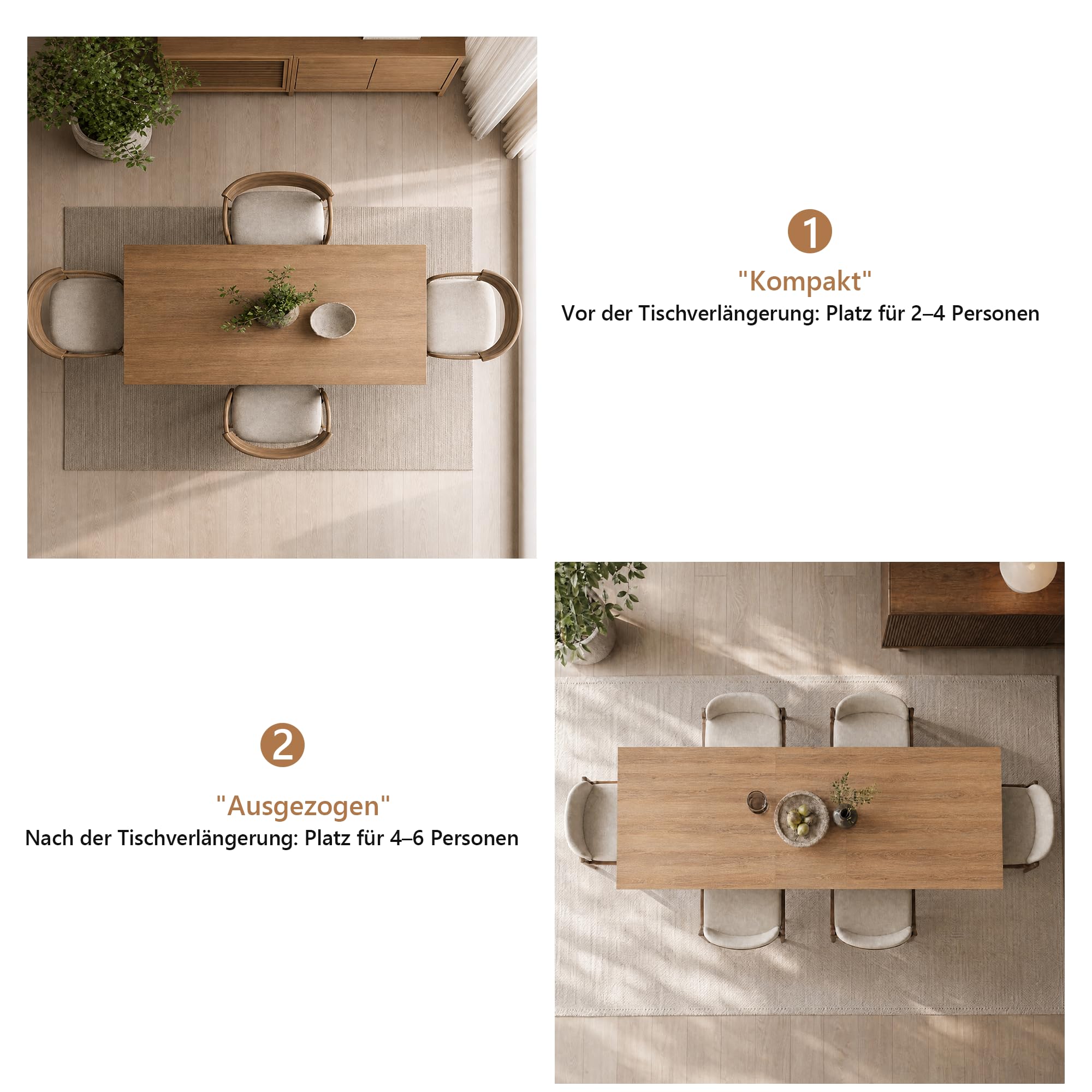 GRAVFORCE Esstisch ausziehbar 120-160cm Küchentisch für 4-6 Personen platzsparender Esszimmertisch Nussbaumfarben Holztisch Moderner Dining Table Hochfeste Großer Tisch für Wohnung Wohnzimmer