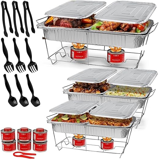 Large Full Size 33-Pcs Disposable Chaffing Buffet with-Covers, Utensils, Fuel Cans – Premium Chafing Dish Set for Events, Parties, Catering