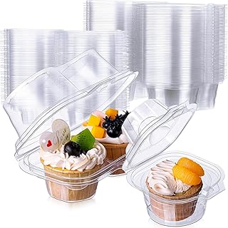 Maxdot 150 Pack Cupcake Boxes 100 Pcs 1 Cavity 50 Pcs 2 Cavity Individual Plastic Cupcake Containers Disposable Cupcake Holder Stackable Cupcake Carrier with Connected Airtight Dome Lid for Cake