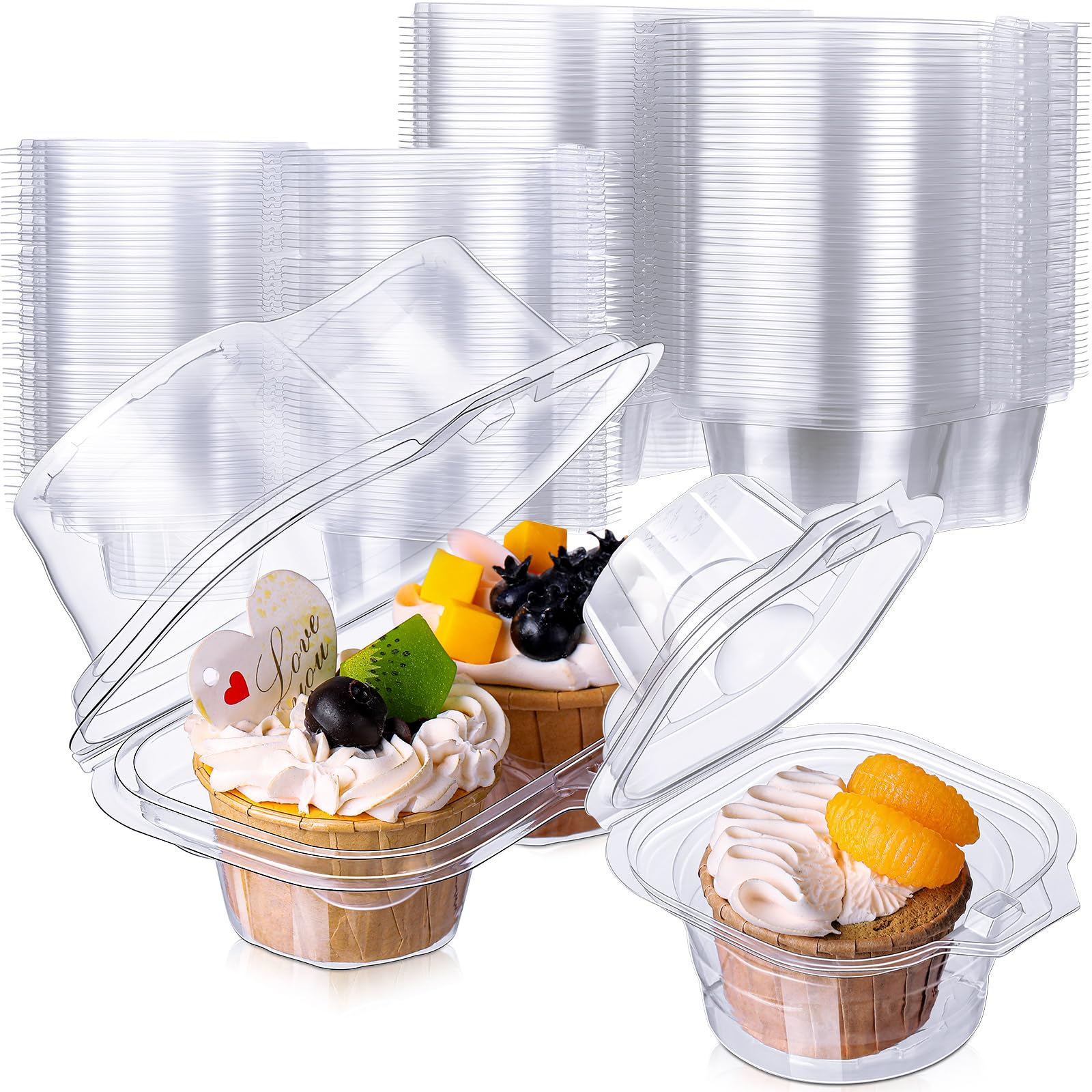 Maxdot150 Pack Cupcake Boxes 100 Pcs 1 Cavity 50 Pcs 2 Cavity Individual Plastic Cupcake Containers Disposable Cupcake Holder Stackable Cupcake Carrier with Connected Airtight Dome Lid for Cake
