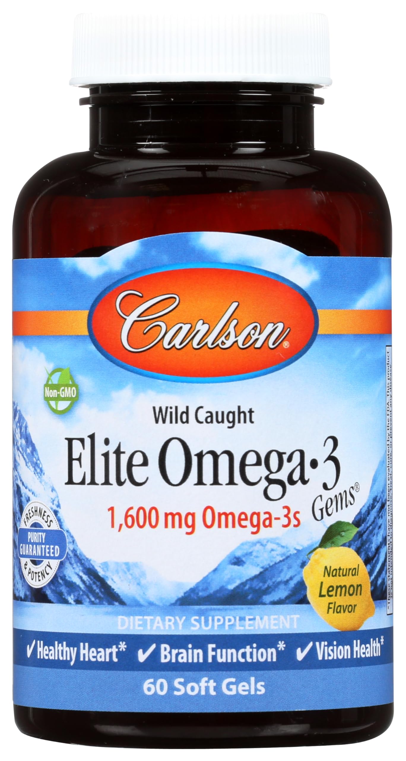Carlson Labs Elite Omega-3 Gems Fish Oil 1250mg, 60 Softgels