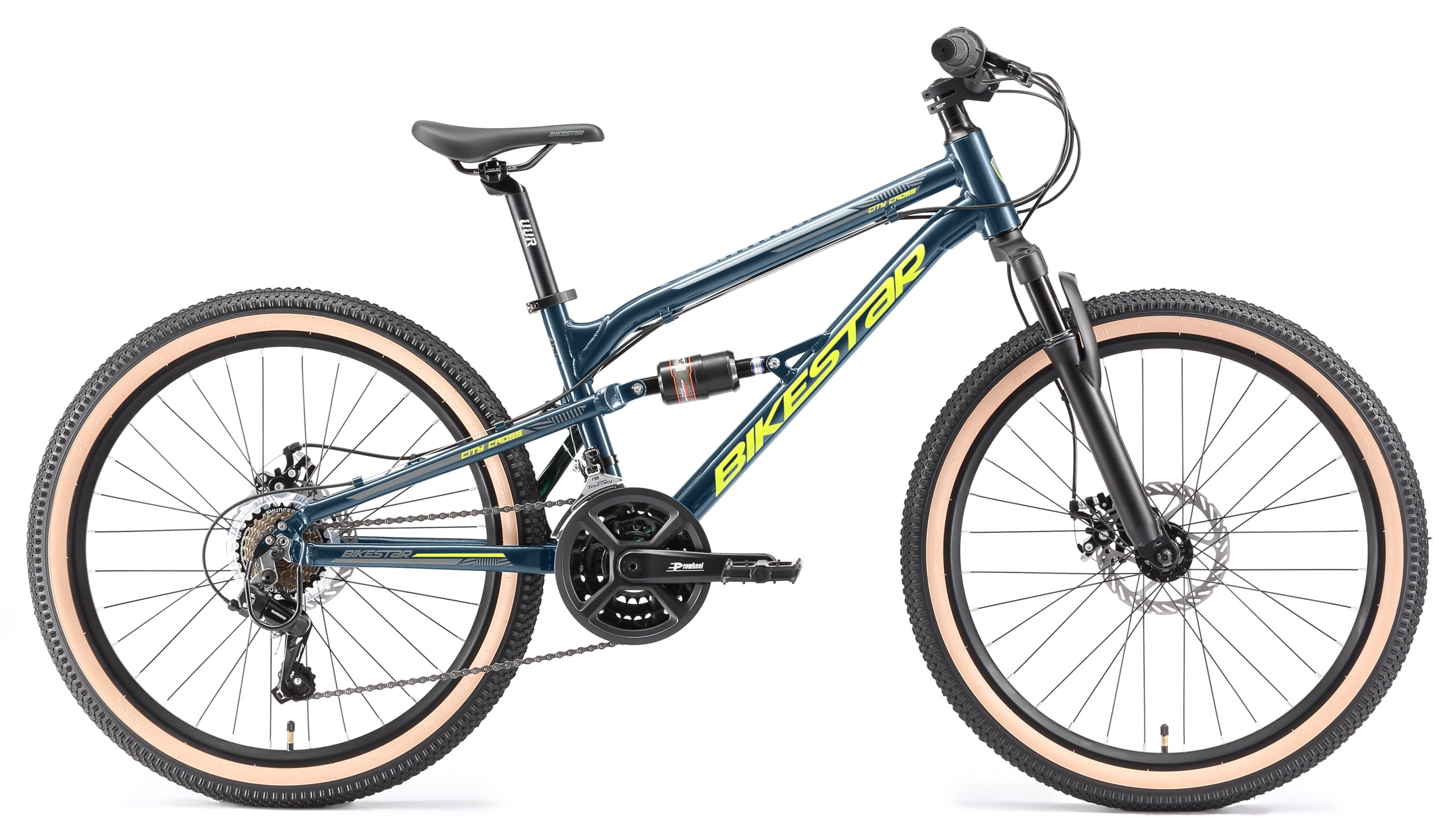 BIKESTAR Bicicleta de montaña de Aluminio Suspensión Doble Bicicleta Juvenil 24 Pulgadas de 9 años | Cambio Shimano de 21 velocidades, Freno de Disco | niños Bicicleta
