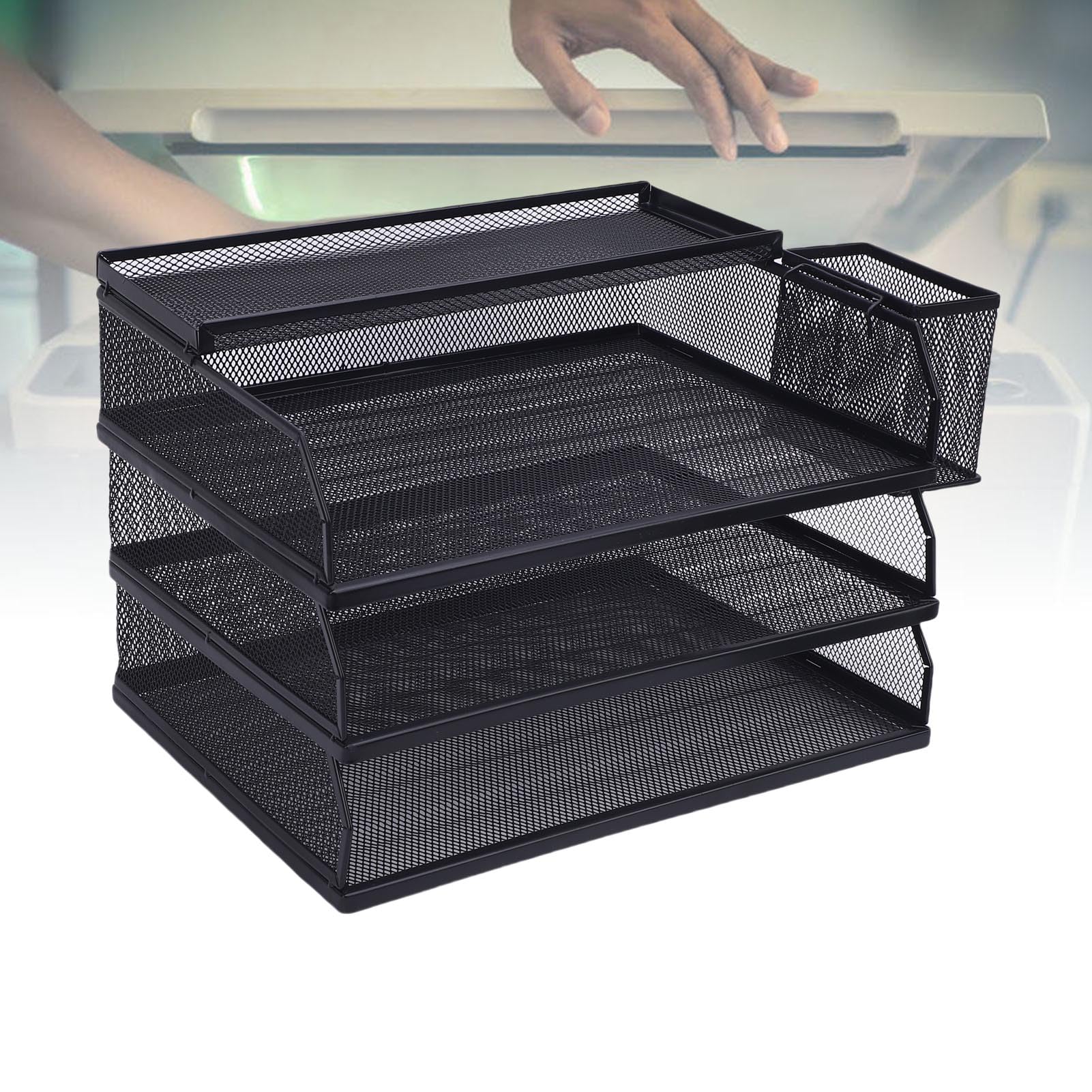 Organizador de escritorio de malla metálica con bandeja deslizante, para papel A4, archivos tamaño carta, almacenamiento de suministros de oficina, diseño apilable, ahorro