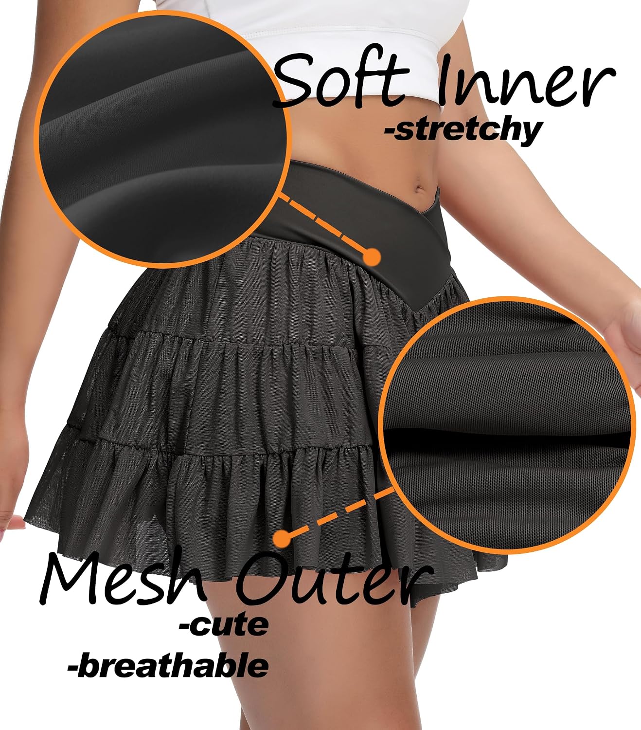 Tennis Skirt with Shorts V-Waist Flowy Pleated Ruffle Skirts Dance Golf Running Athletic Skorts