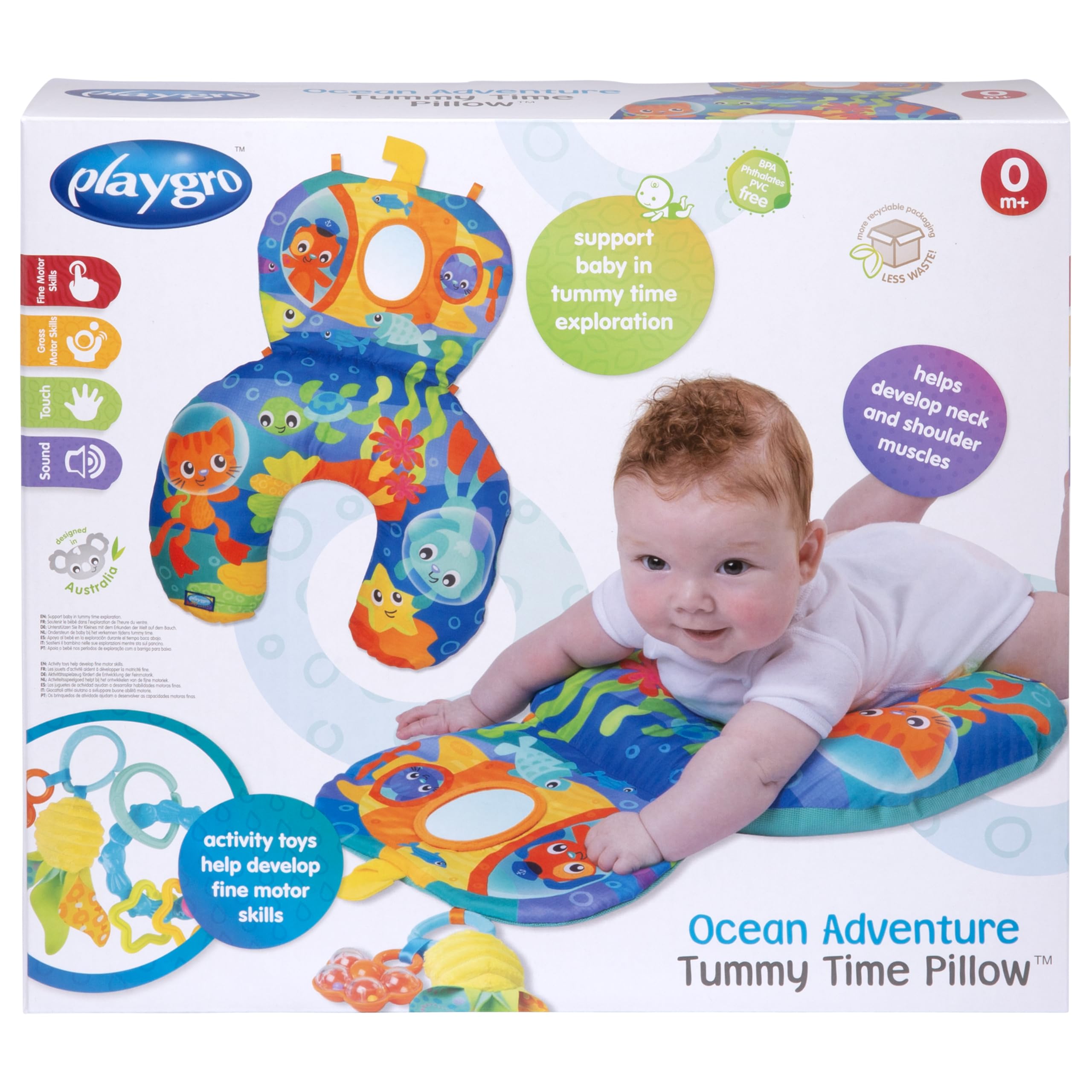 Playgro Cuscino Ocean Adventure | Divertimento per giocare a pancia in giù per neonati (0m+)