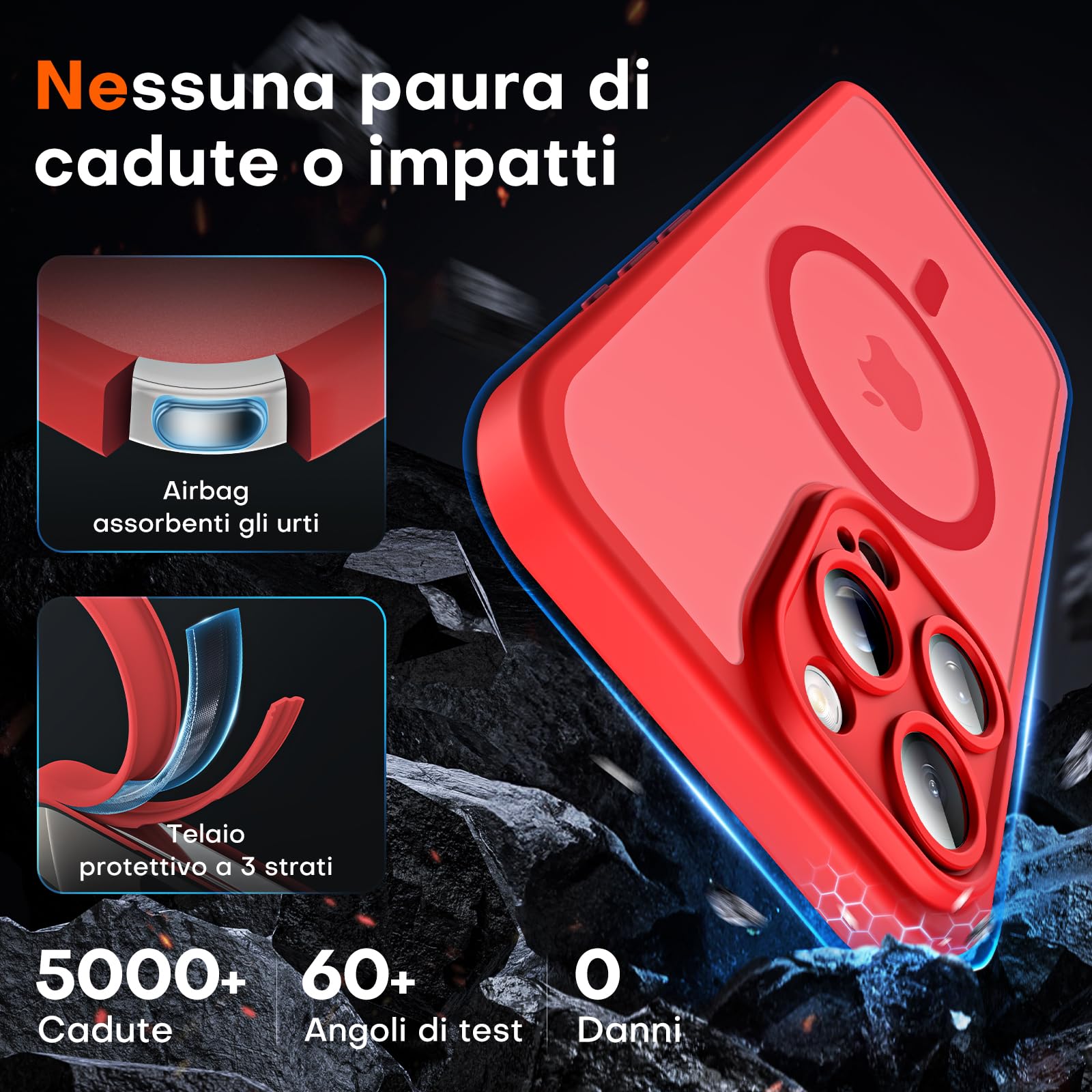 TOCOL Cover Magnetica per iPhone 16 Pro Max 6,9 Pollic, Compatibile con MagSafe, Protezione Fotocamera Integrata, Custodia Antiurto Traslucida Opaca, Rosso