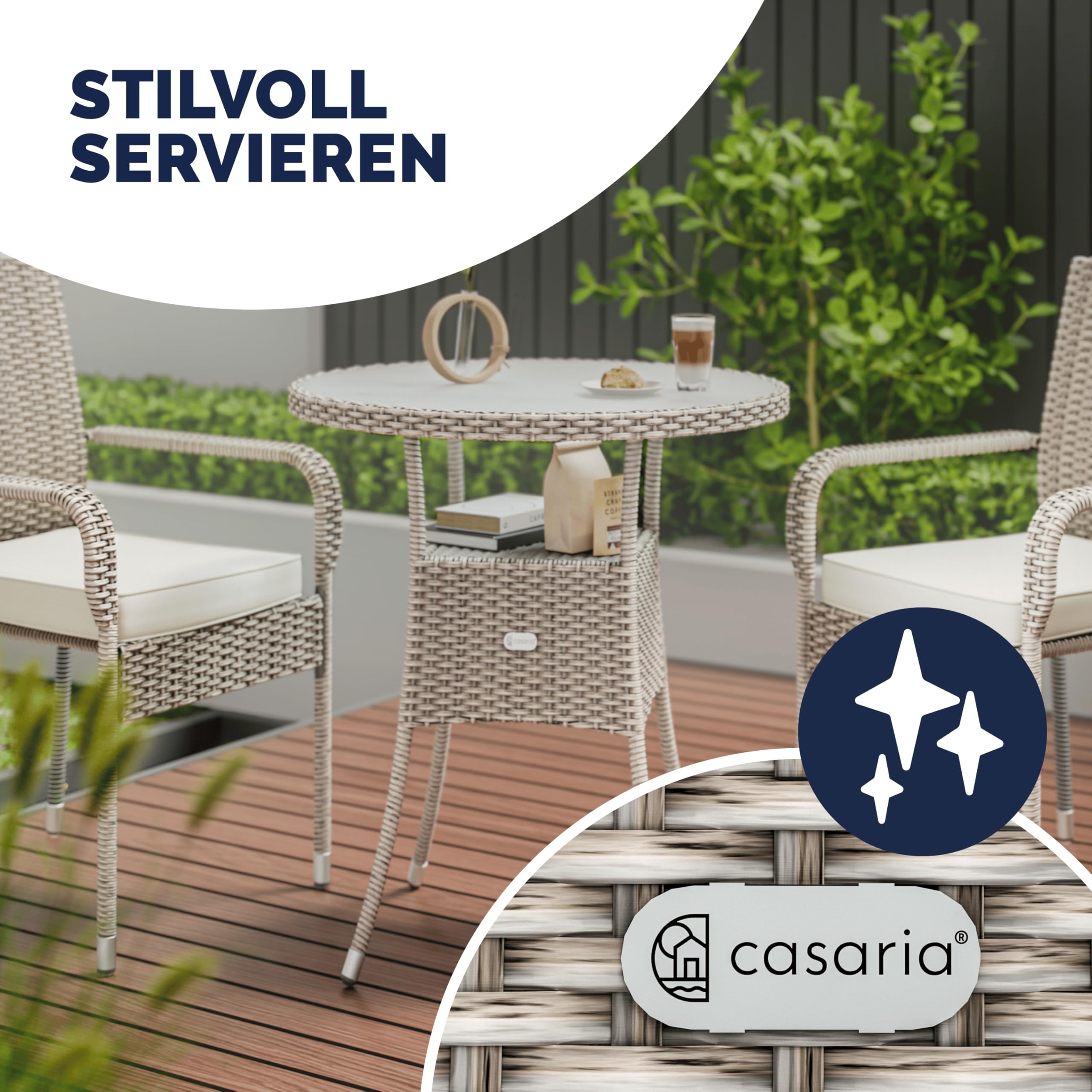 Casaria Table de Jardin Polyrotin Crème 60 cm Rond Extérieur Résistant aux Intempéries