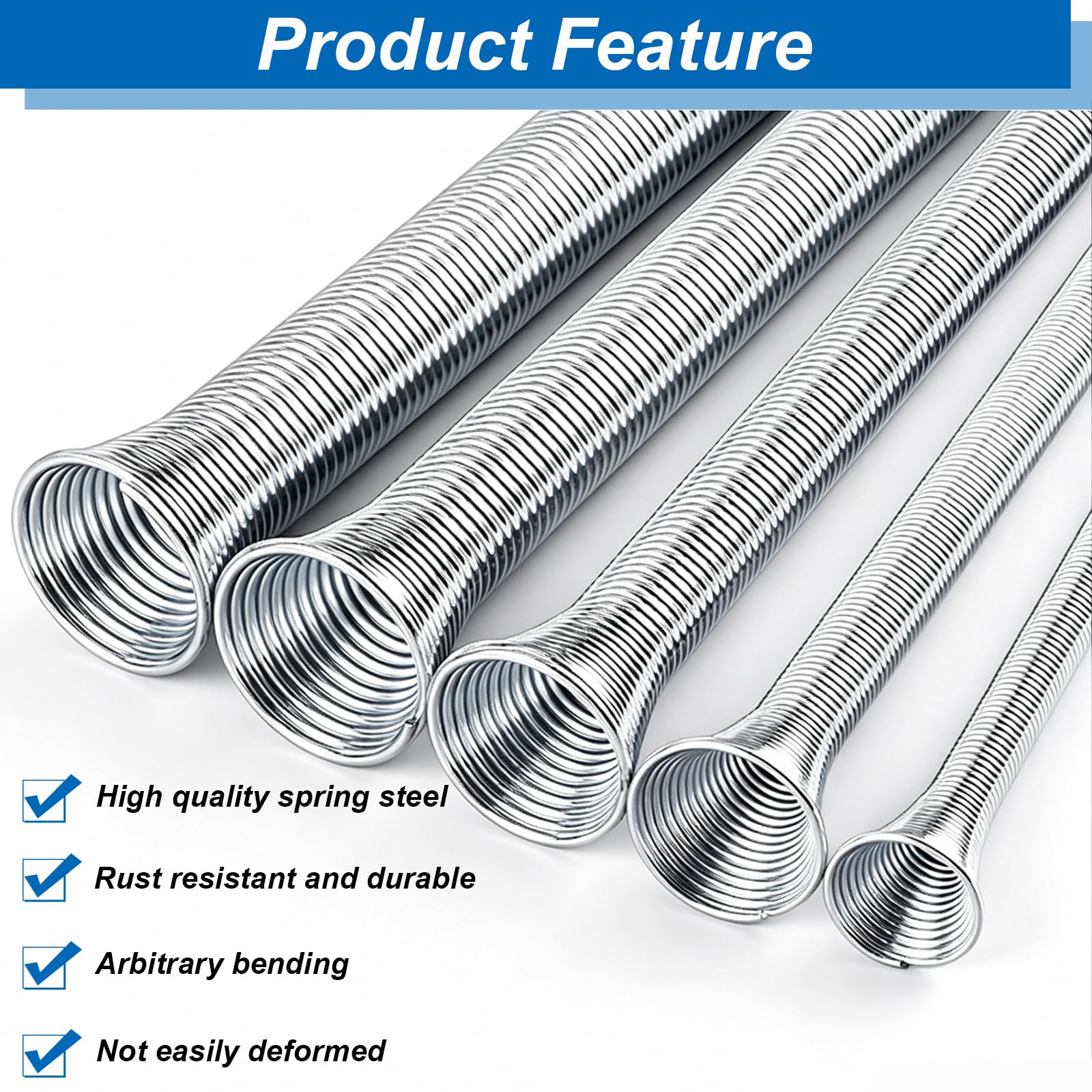 Tnisesm Set di piegatubi a molla da 1/4", 3/8", 1/2", 5/8" e 3/4" per tubi in rame, alluminio e acciaio a parete sottile, lunghezza 350 mm