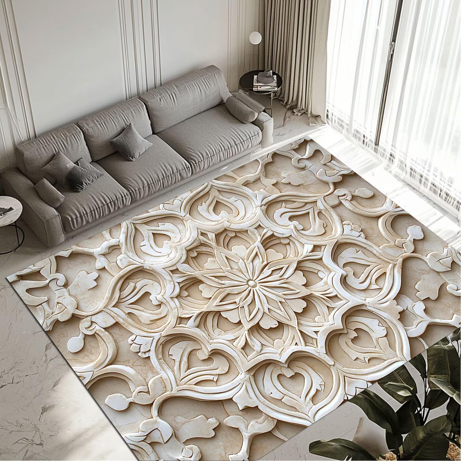 Grand tapis de salon 90x120cm de couleur taupe pour décoration intérieure