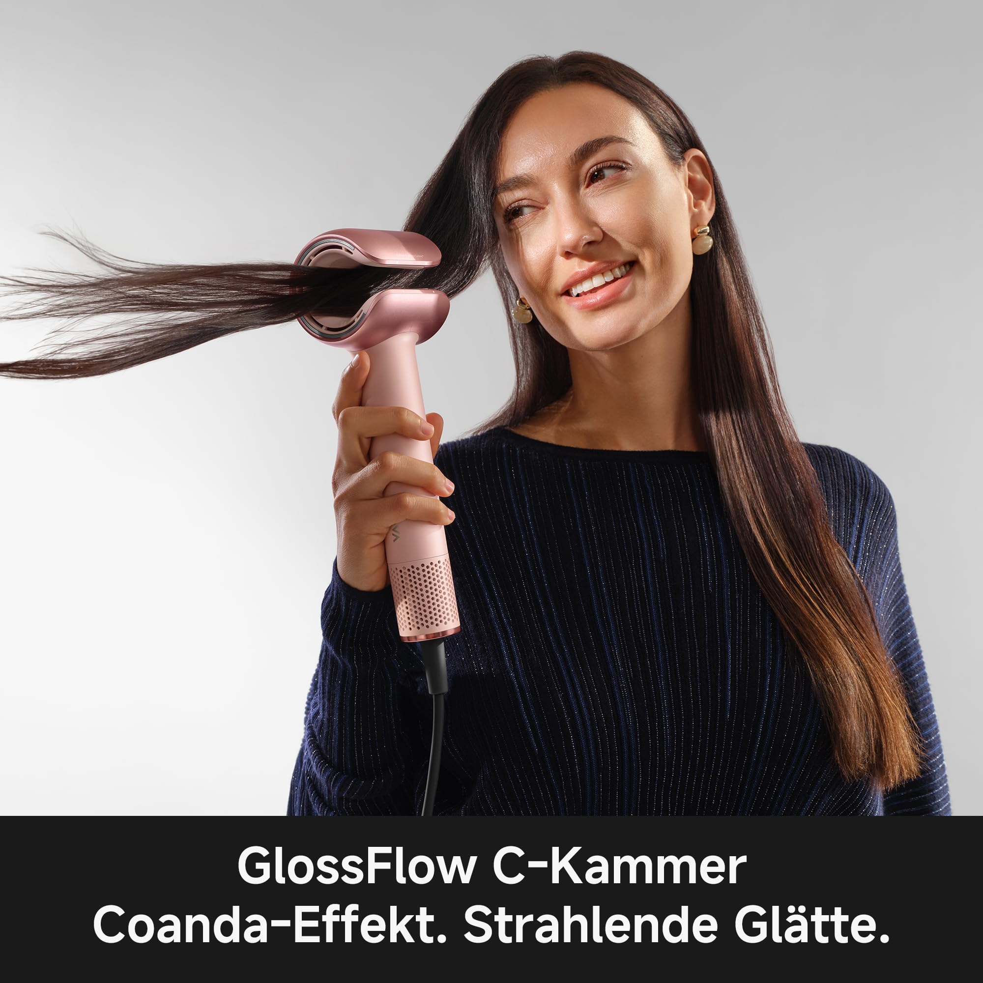 MOVA Aero C Hochgeschwindigkeits-Haartrockner | C-förmigem DualForce-Zyklon,GlossFlow C-Kammer, sanftem Wide-Flow-Trocknen, Dual-NTC, 360°-Plasmatechnologie,3-Düsen-Styling