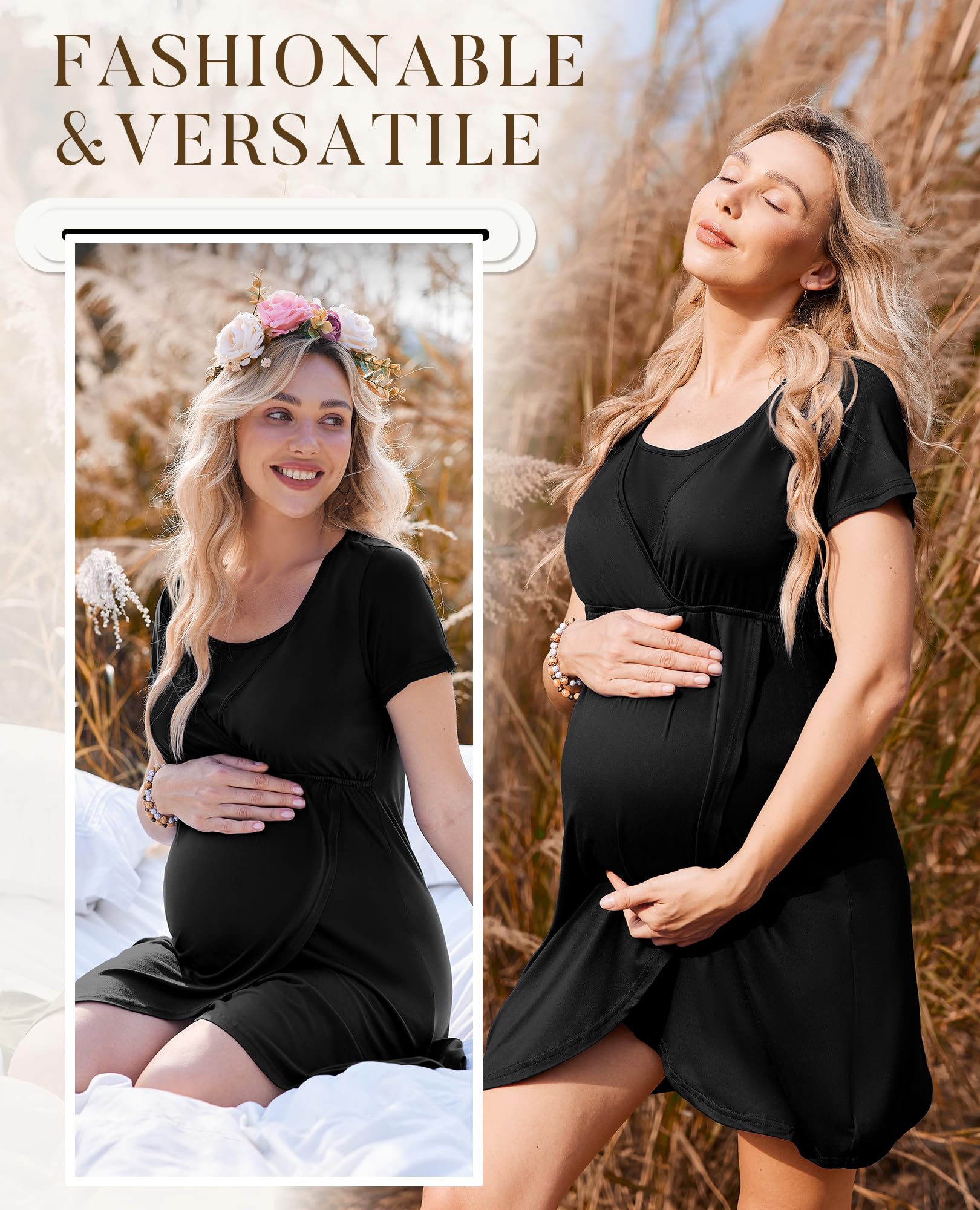 Ekouaer vestito da allattamento maternità camicia da notte donna consegno/lavoro allattamento al seno vestito da notte - - S