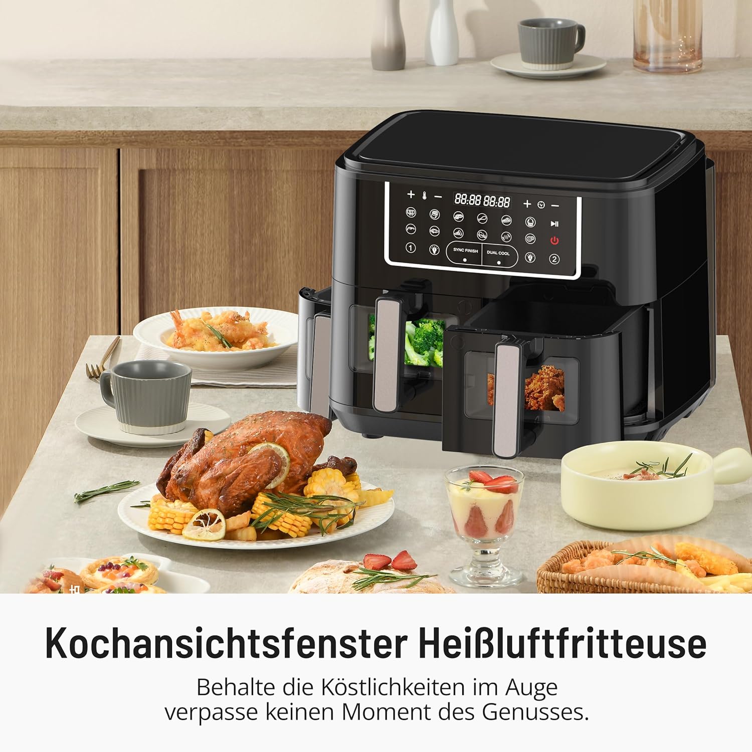 PARIS RHÔNE Friggitrice ad aria calda 9,5 l, XXL a doppia camera con finestra di visualizzazione, friggitrice ad aria calda 12 in 1, friggitrice ad aria calda senza olio, lavabile in lavastoviglie, PARIS RHÔNE Friggitrice ad aria calda 9,5 l, XXL a doppia camera con finestra di visualizzazione, friggitrice ad aria calda 12 in 1, friggitrice ad aria calda senza olio, lavabile in lavastoviglie,