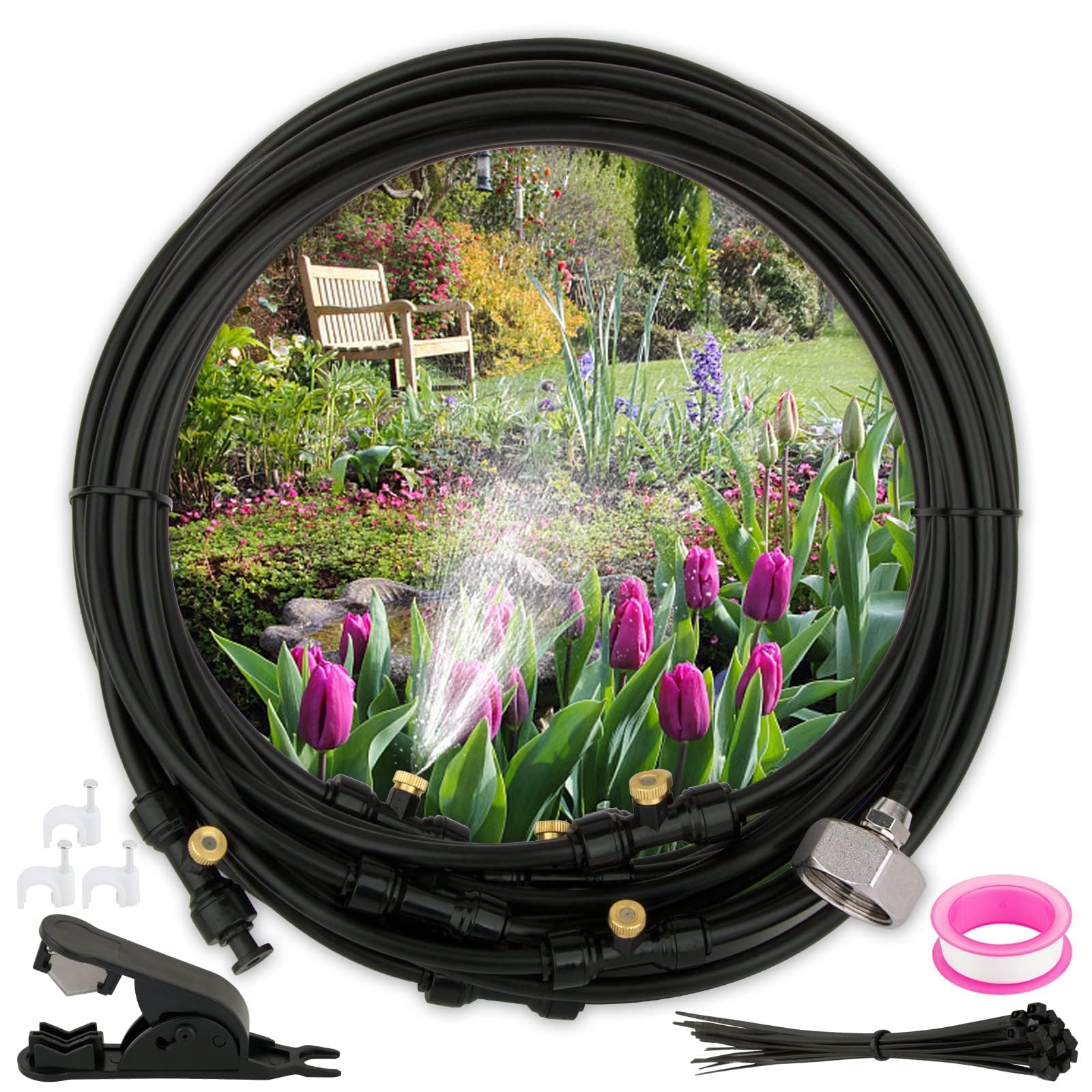 BOFUNX Sistema Nebulización Kit Nebulizador Sistema Riego Automático con Boquilla de Nebulizadora de Latón 0.4mm+Manguera+Conector de Boquilla Tobera T para Exterior Jardín Terraza Plantas