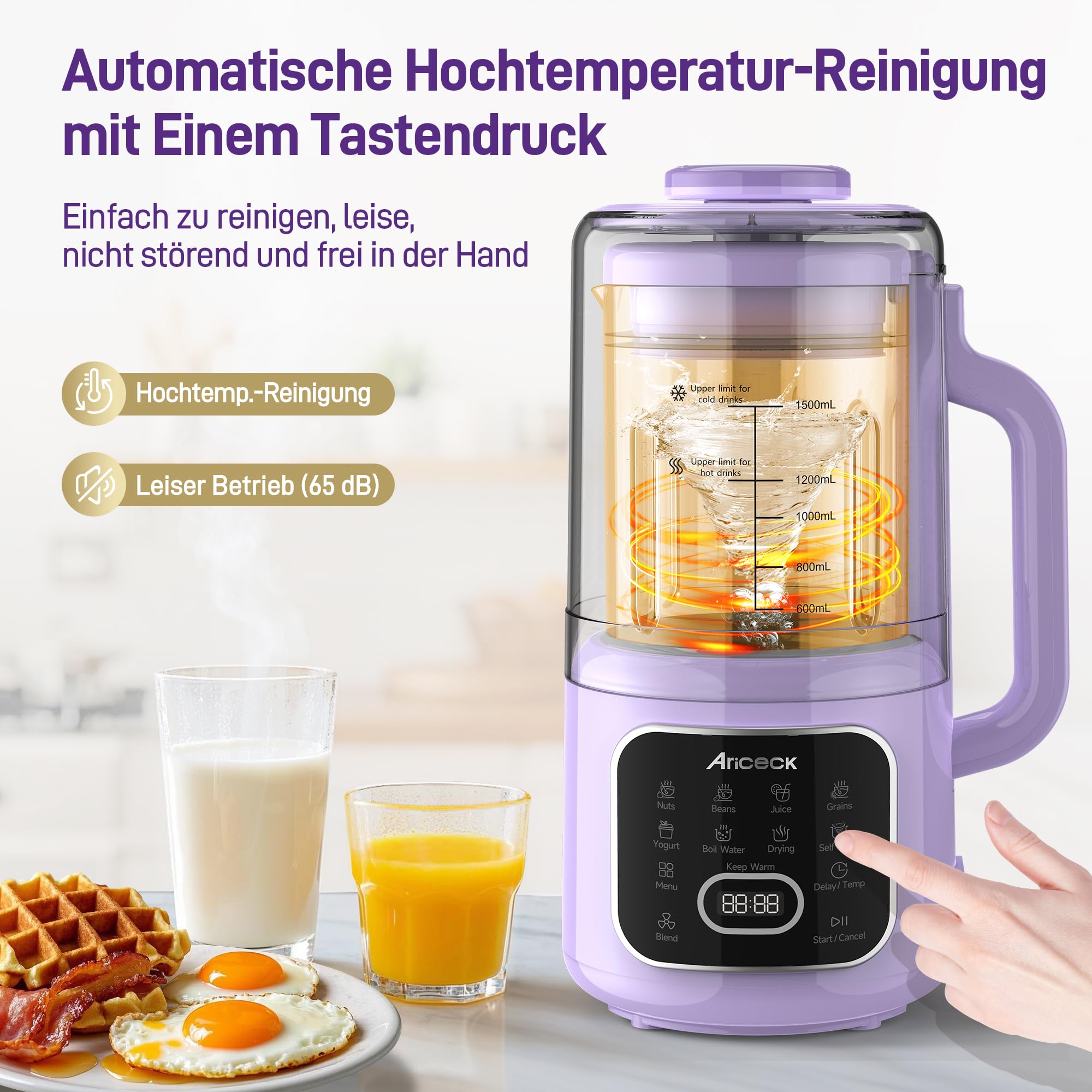 N4 Macchina per Latte di Soia, con Funzione Autopulente – Ideale per latte di mandorla, latte di soia e frullati – 1500ML – Motore ad alta potenza da 800 W – Ricettario incluso – Senza BPA