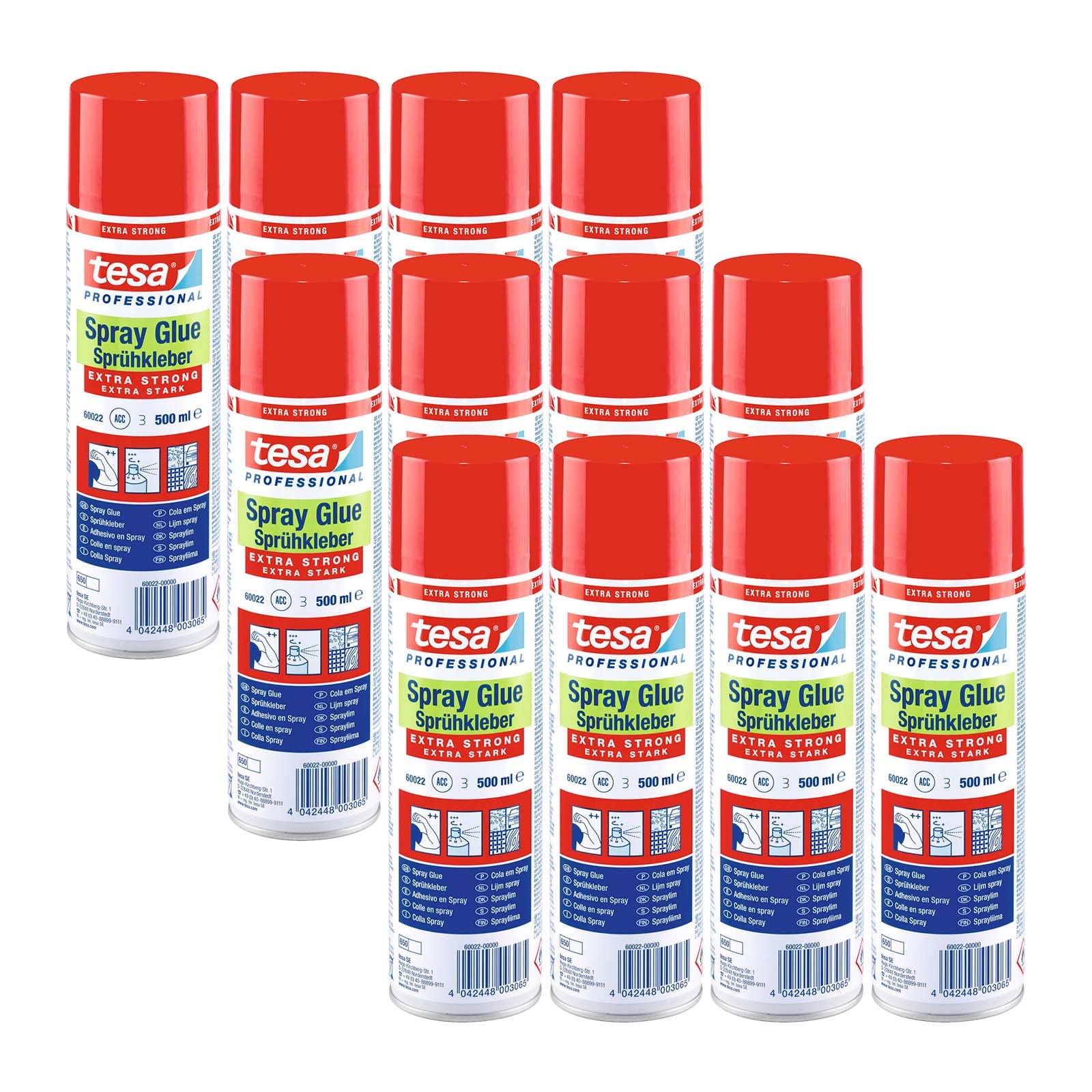 tesa Spray adhesivo extra fuerte – Adhesivo multiusos para pegar de forma permanente y especialmente firme materiales pesados – para superficies ásperas e irregulares – 500 ml