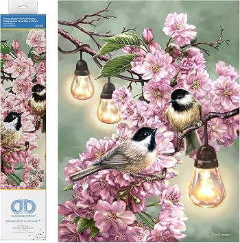 DIAMOND DOTZ Cherry Blossoms & Chickadees Art Craft Kit, Partial Drill Round Dotz for Adults