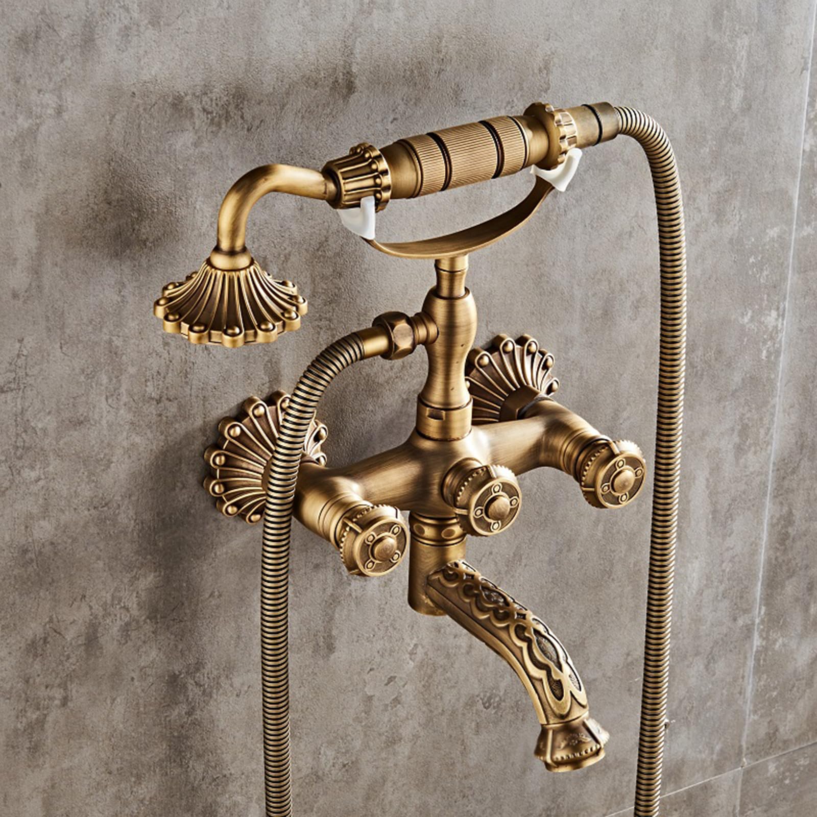 CWCQGH Clawfoot Tub Shower Faucet Set Antique 2 Functions Wall Mounted Brass V-intage Clawfoot Bath Tub Faucet Set Retro Bathtub Faucet, B,Sprinkler,B