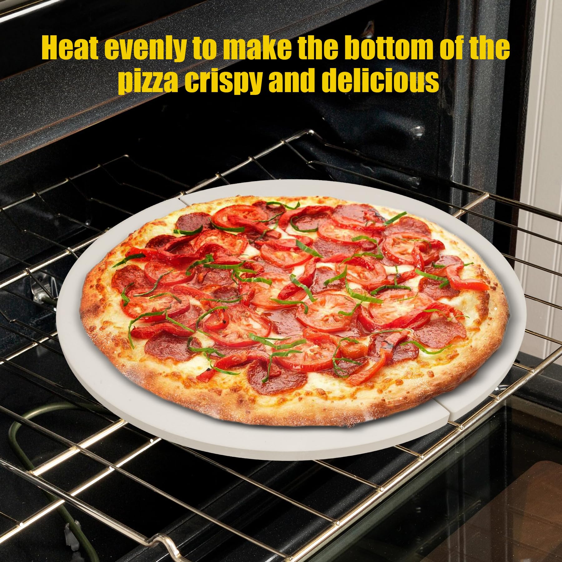 Juego de piedras para pizza: piedra redonda grande de 15 pulgadas para horno y parrilla, piedra duradera y segura para hornear, piedra de cocina resistente a los golpes térmicos con pala de madera
