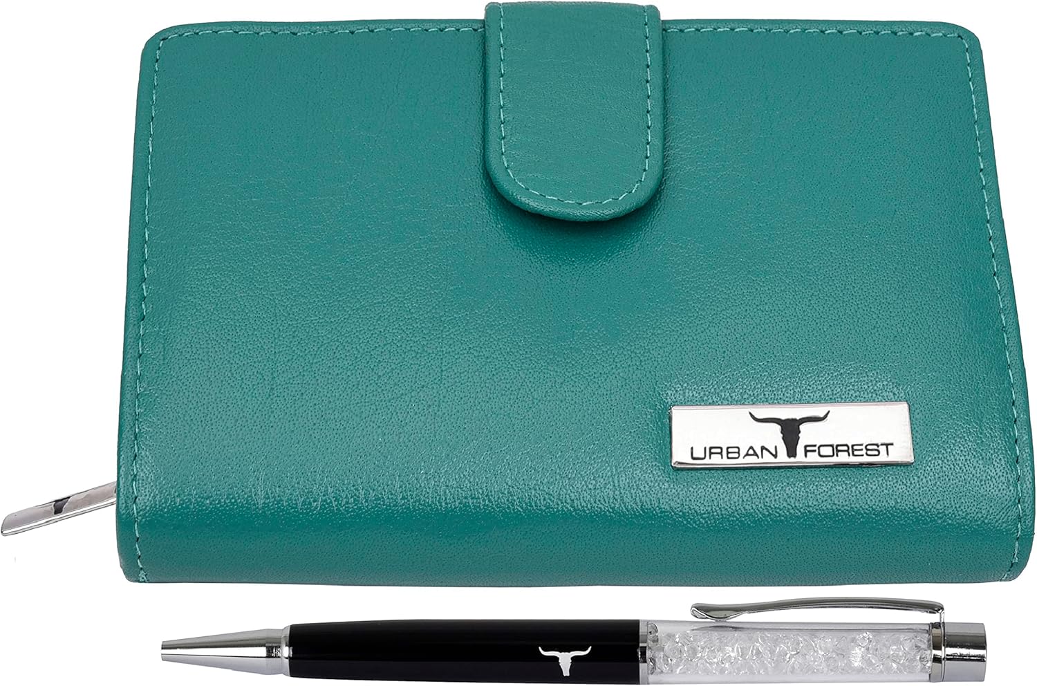 Urban Forest Tammy Womens Leather Wallet Combo, Teal Blue in Festive Box, Contemporary