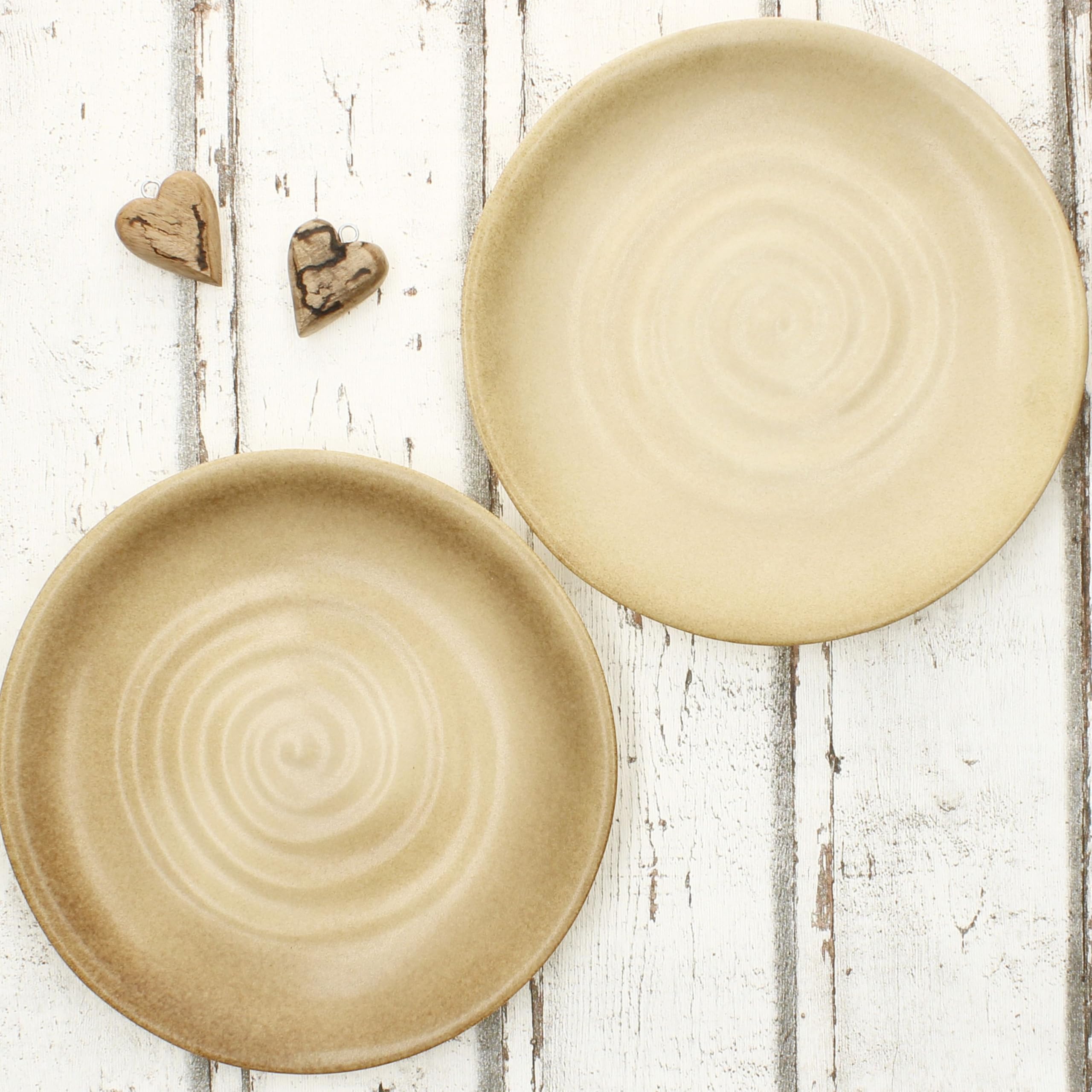 MamboCat CLAY Beige zestaw 6 talerzy obiadowych I Ø 27,5 cm I talerze obiadowe z kamionki, beżowe, z wzorem wiru, dla 6 osób, duże talerze do dań głównych, do grillowania