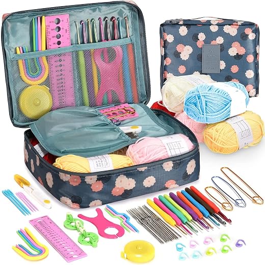 Gemsy® Premium 108Pcs Crochet Needle Kit For Adults – Crochet Set With Yarn, Needles, Hooks, Tools, Accessories &amp; Storage ...