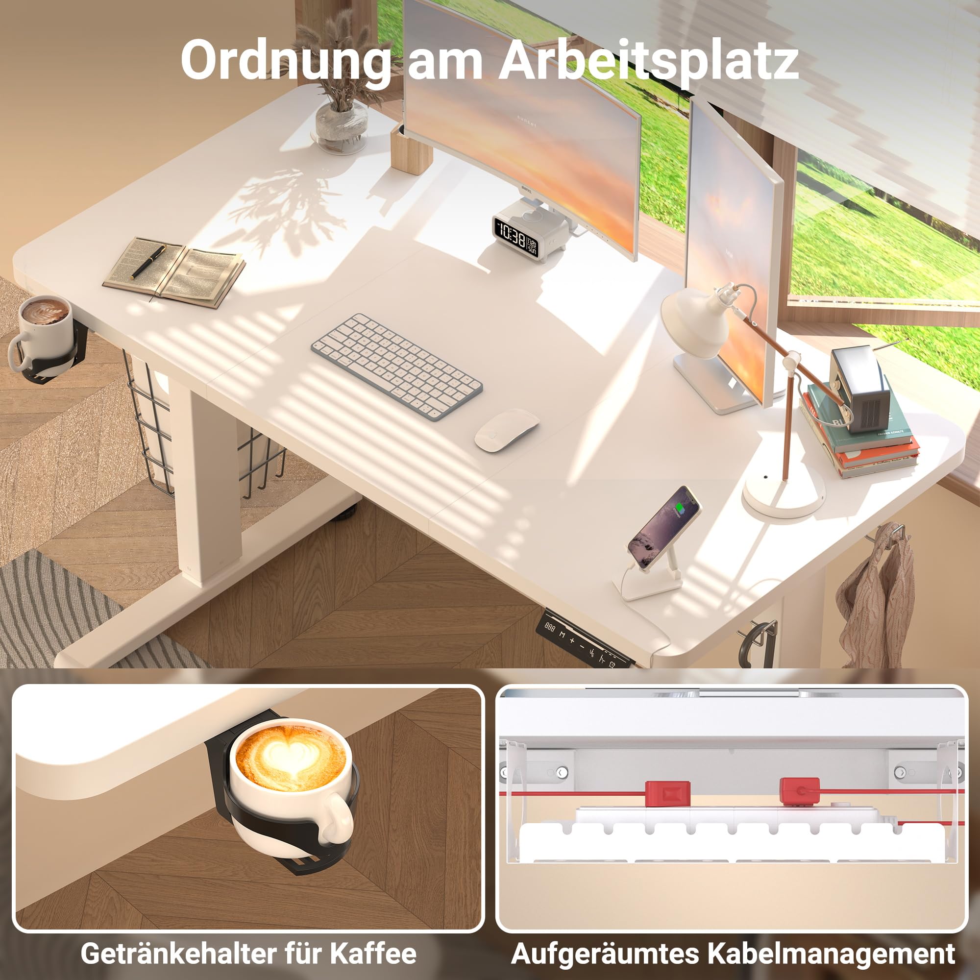 Höhenverstellbarer Schreibtisch mit USB-C Ladeanschluss 120 x 60cm, Memory-Funktion Stabiler Schreibtisch Höhenverstellbar Elektrisch, Steh-Sitz Tisch Stehpult Verstellbarer Computertisch, Weiß