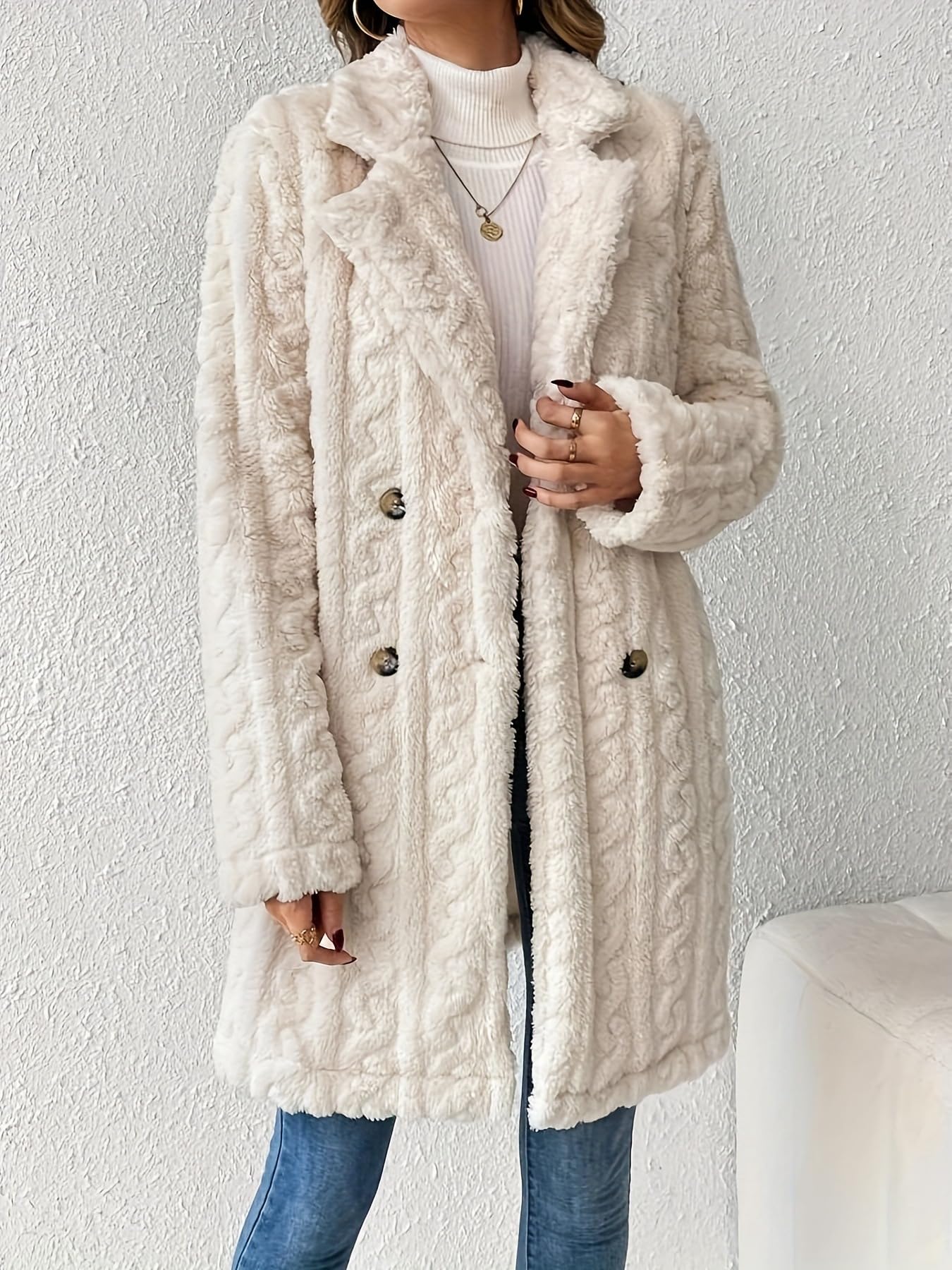 Chaqueta de Invierno para Mujer larga Abrigo de Lana Grueso Abrigo Cálido Elegante Doble Botonadura con Bolsillo