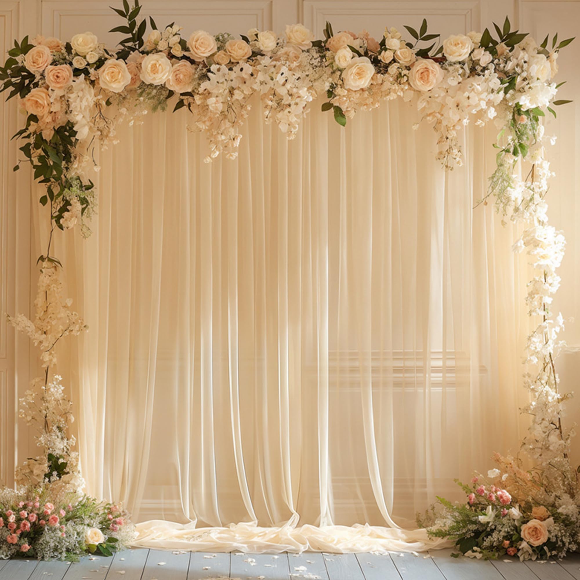 0,75 x 8 M Mariage Arche Tenture, Mariage Decor pour Arche de Mriage de pour Décoration Toile de Fond Rideau de Gaze de Fenêtre Voile Draperie Transparent Tulle, 1 Pièce (Ivoire, 0,75 x 8 m)