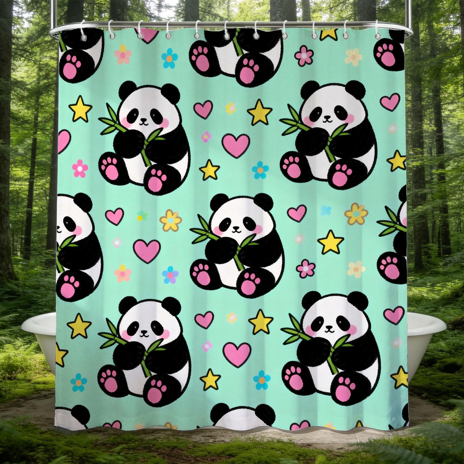 Hongduo 3D Cute Panda Shower Curtain for Stalls Bathtubs Stars Bathroom Decor Shower Curtain Set Polyester Fabric Waterproof 200x200cm/79X79 Inch with Hooks