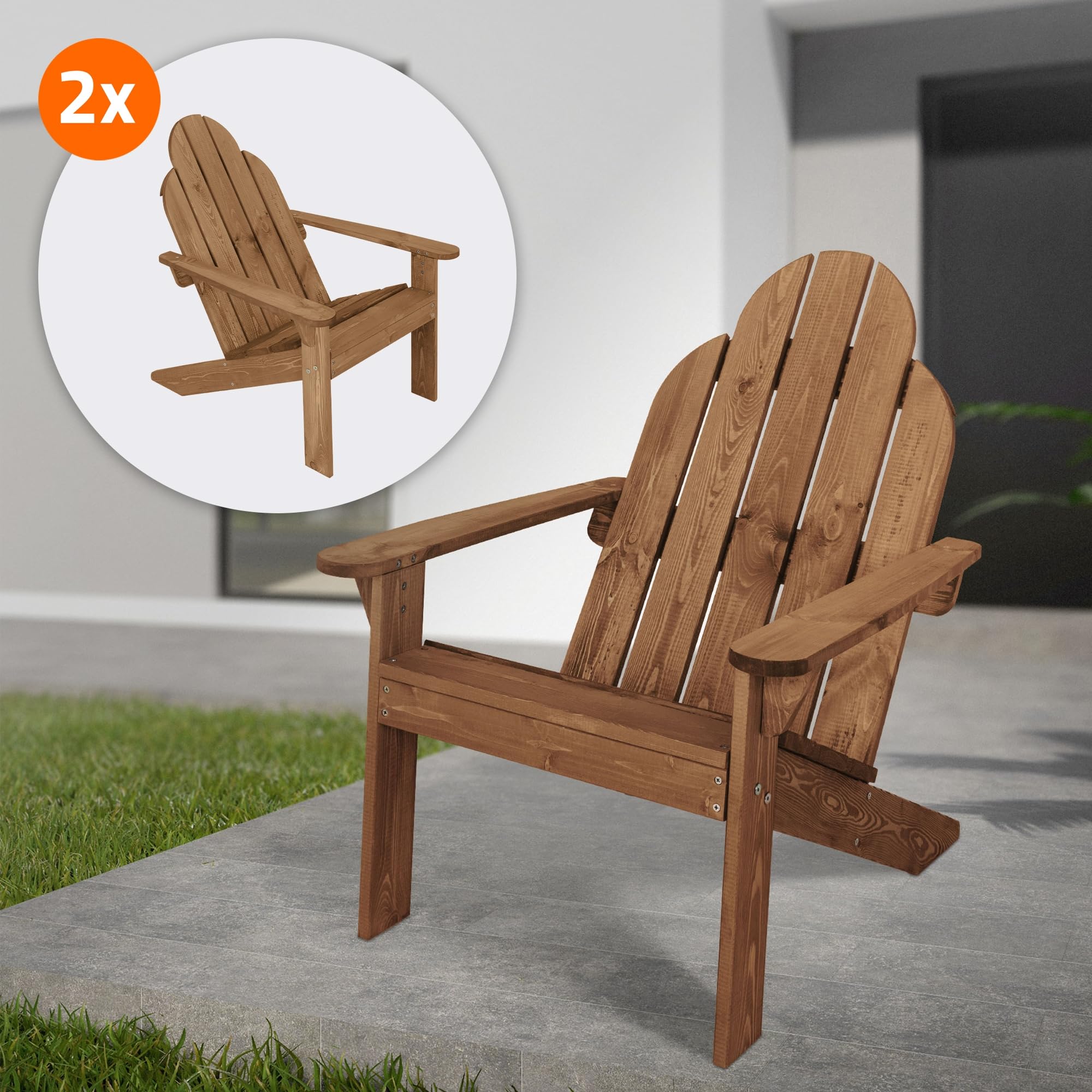 ML-Design 2X Chaise de Jardin Adirondack, en Bois Massif Sapin, 92,5x70x89cm, Marron, avec Dossier et Accoudoirs, Résistante aux Intempéries, Fauteuil Ergonomique de Relaxation pour Balcon, Terrasse