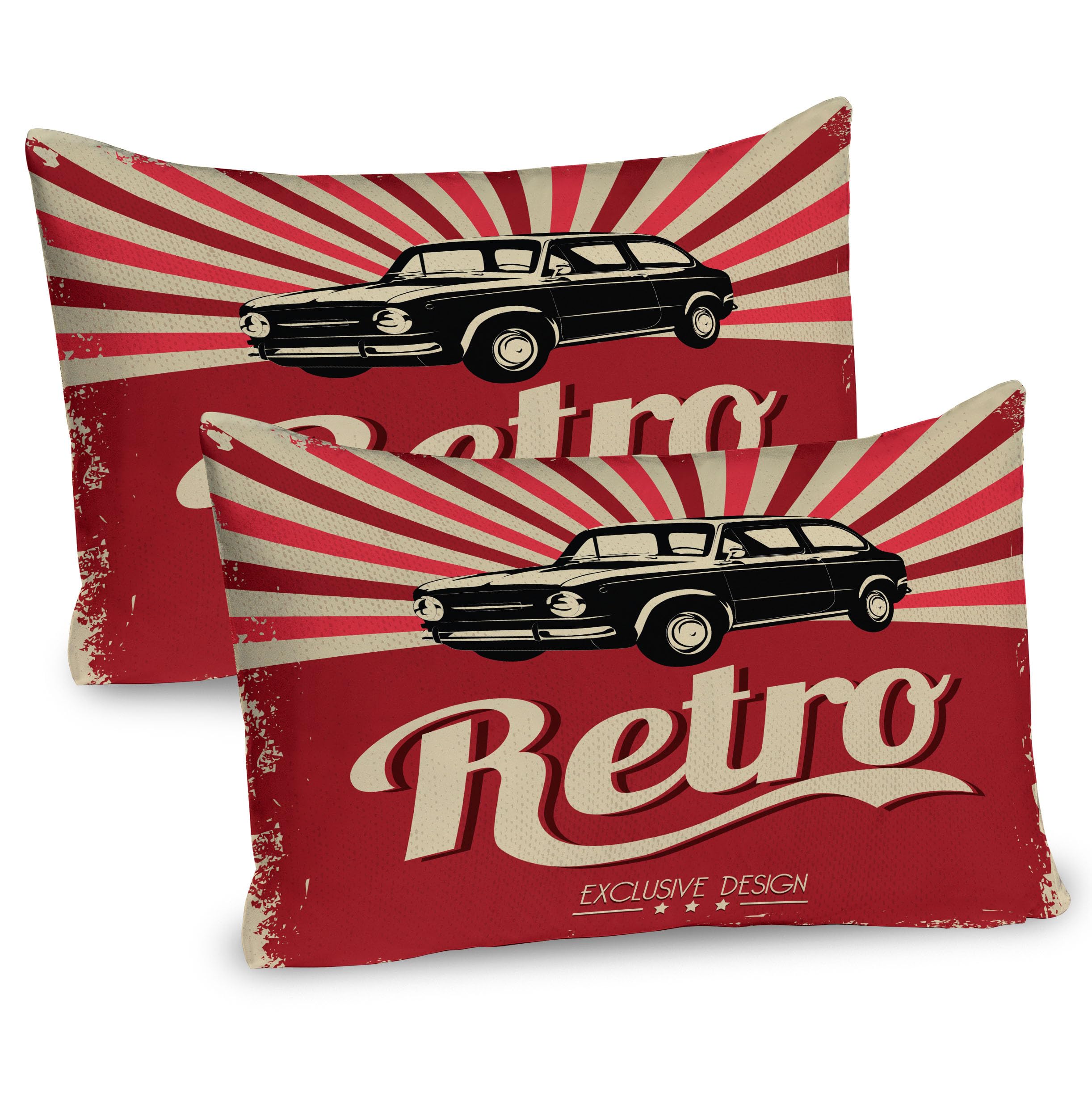 Ambesonne Cars Pillow Sham Set of 2, Retro Poster Design Nostalgic Black Car Automotive Industry Old Fashioned Grunge, Quality Microfiber Bedding Item for All Seasons, 30