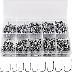 Ganchos de pesca de aço carbono farpado – tamanhos mistos 3-12 com olho de laço – para água salgada/doce