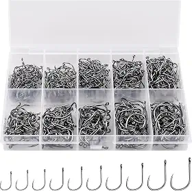 Ganchos de pesca de aço carbono farpado – tamanhos mistos 3-12 com olho de laço – para água salgada/doce