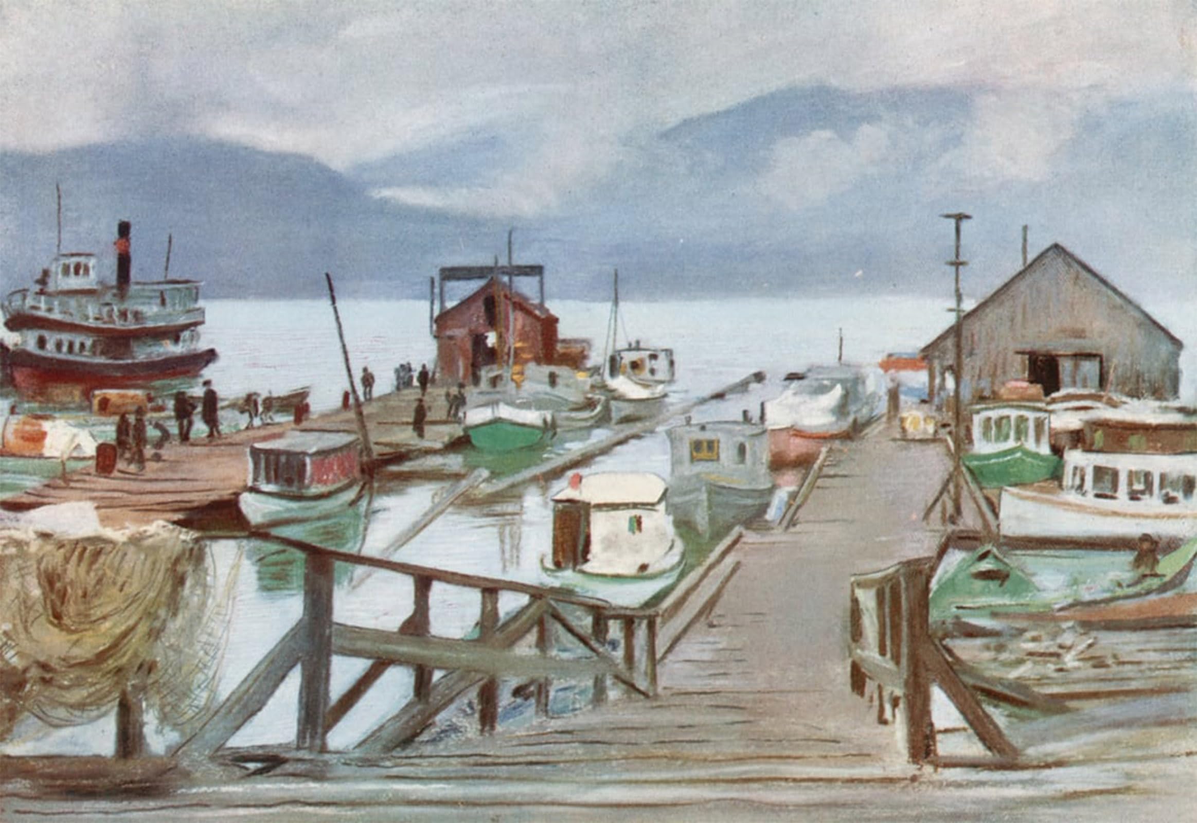 SERENDIPITP Retro Picture Poster Wall Art Pictures Painting the Fish Market Vancouver the Mosquito Fleet by Harold Copping Wall Art Canvas Print for Wall Decor 60x90cm