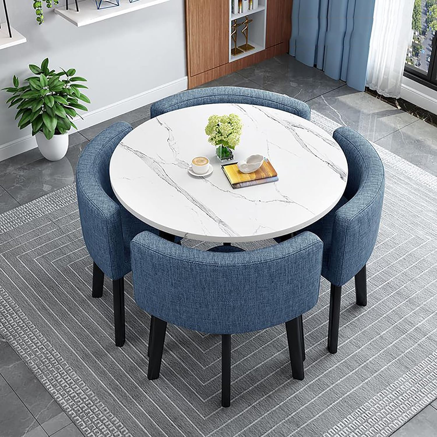 Modern Dining Table Set for 4 Round Conference Room Table with Chairs Small Round Dining Room Table Set Circle Kitchen Table for 4,A11-80x80x75cm