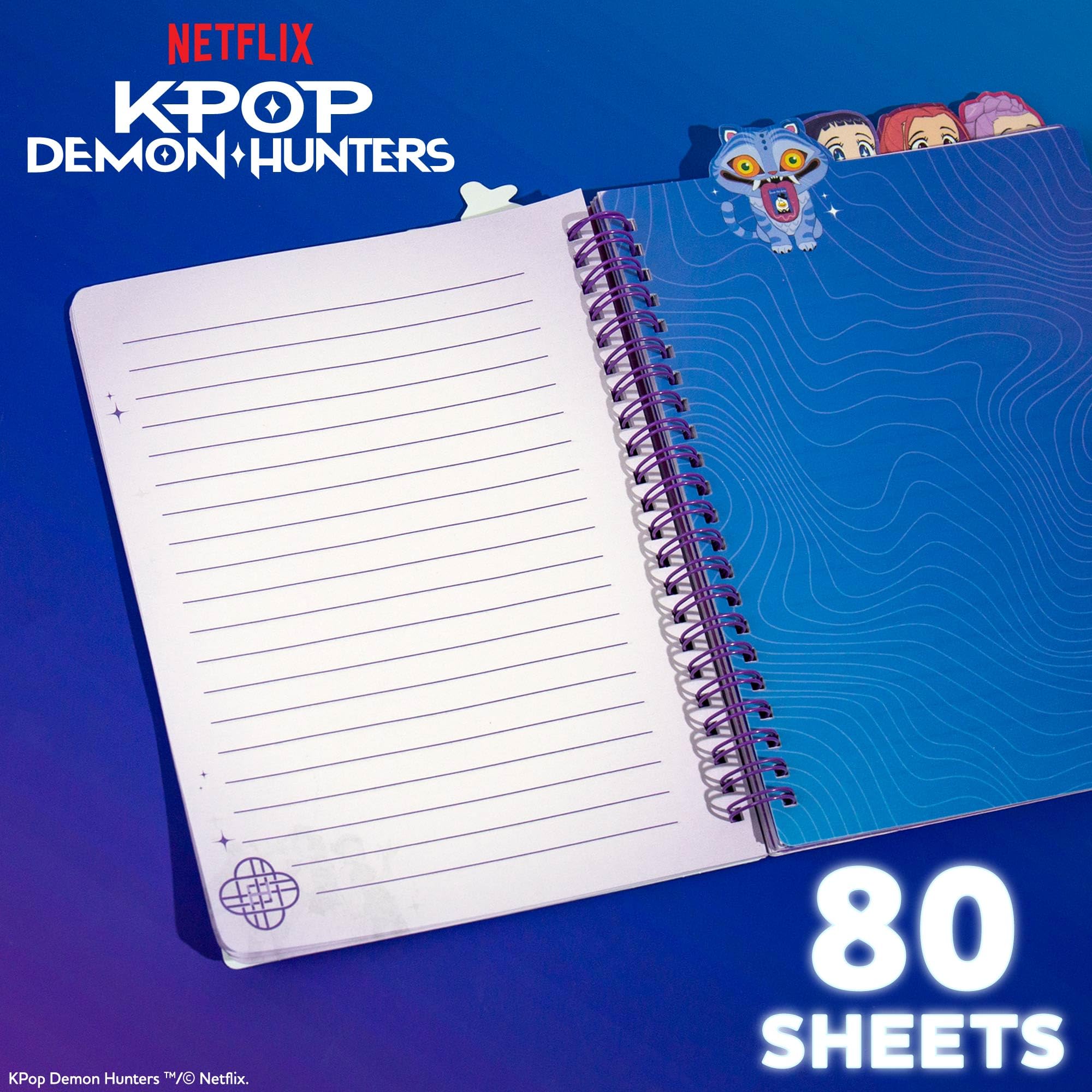 KPop Demon Hunters™ Huntr/x Journal à onglets avec 80 pages lignées, reliure à spirale, format carnet de notes 15,2 x 20,3 cm, produit officiel KPop Demon Hunters pour fans de K-Pop, étudiants - 4