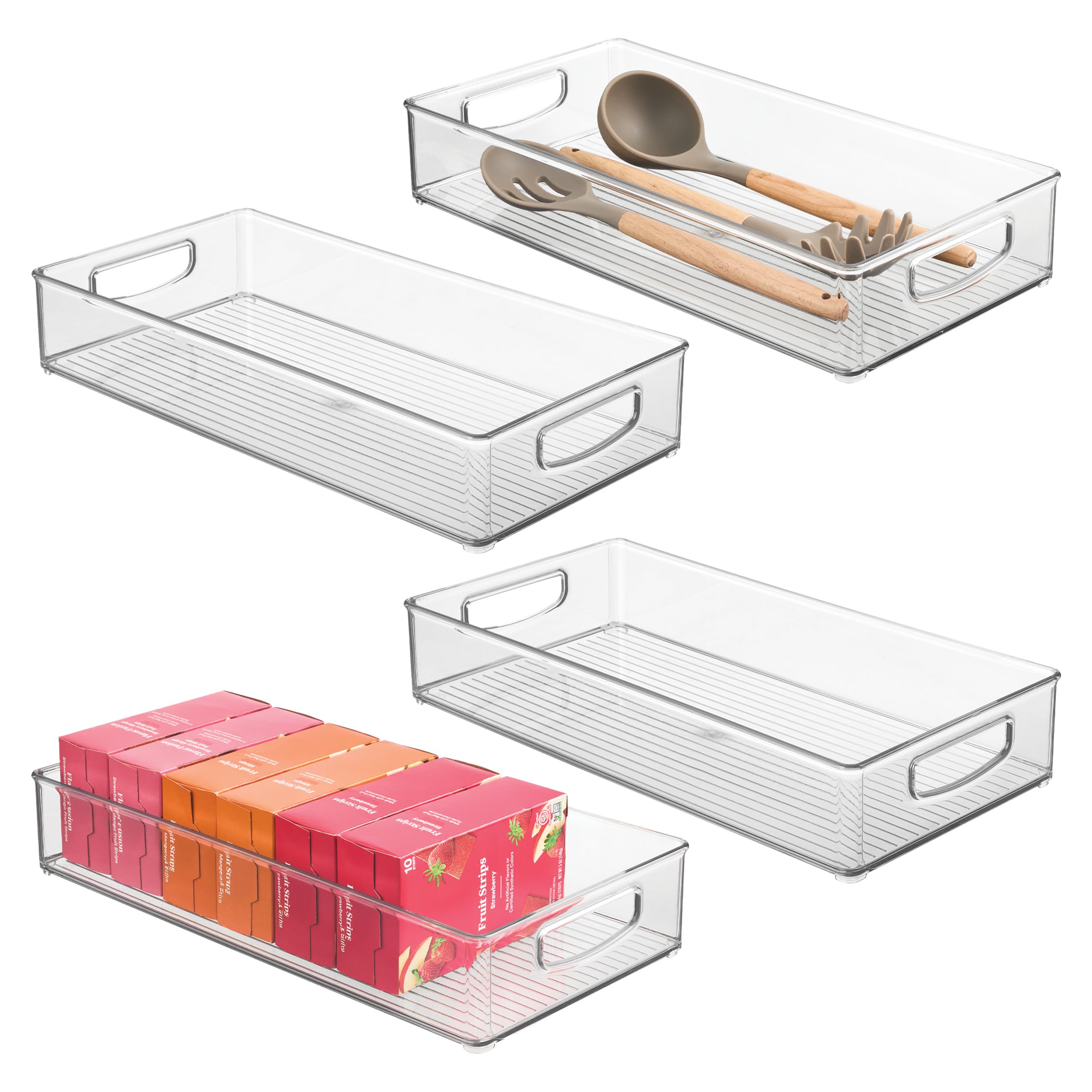 InterDesign iDesign - Contenedores apilables de plástico para despensa con asas, contenedores de almacenamiento para organizar la cocina, juego de 4, transparentes | Contenedores de almacenamiento para gabinete, para cocina