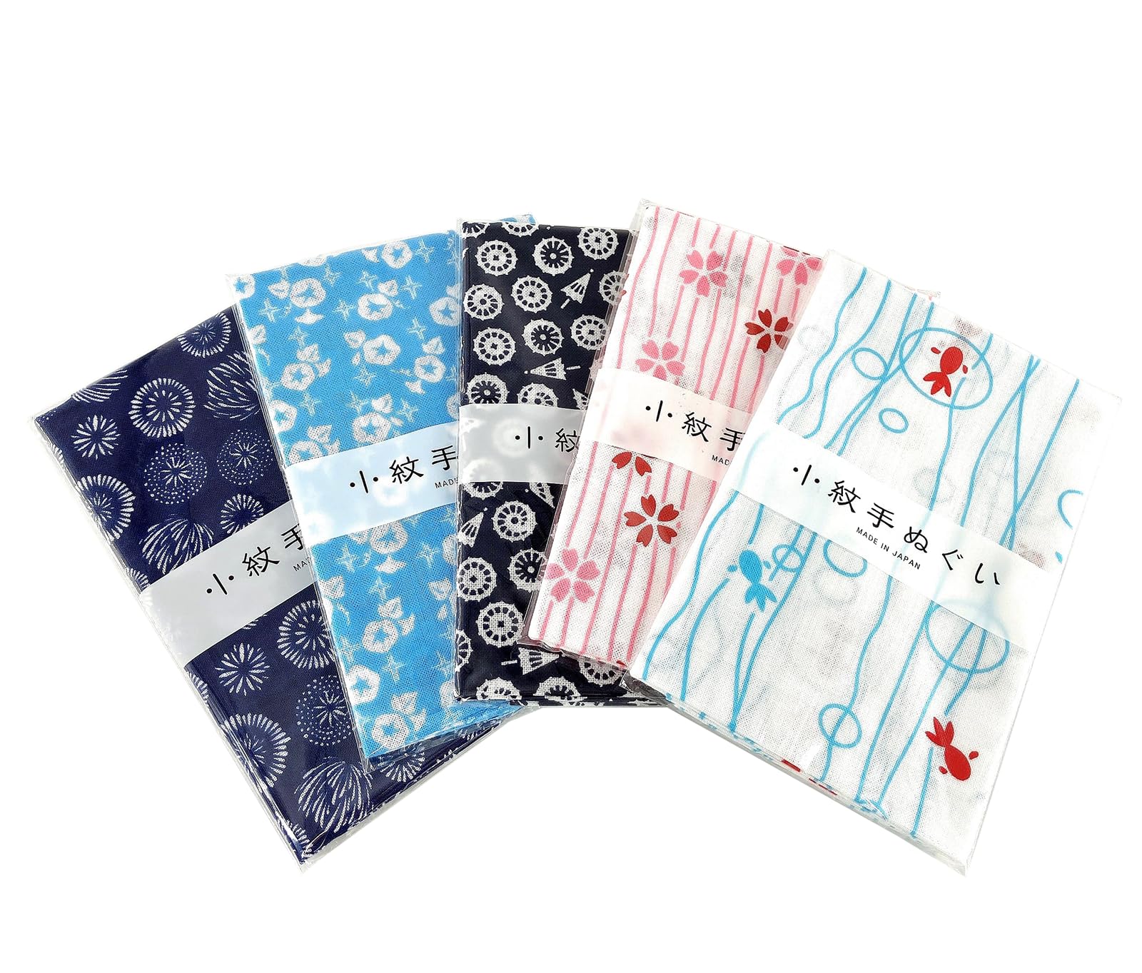 Miyamoto Tenugui Set of 5 Komon Pattern Cotton 13x35in Made in Japan