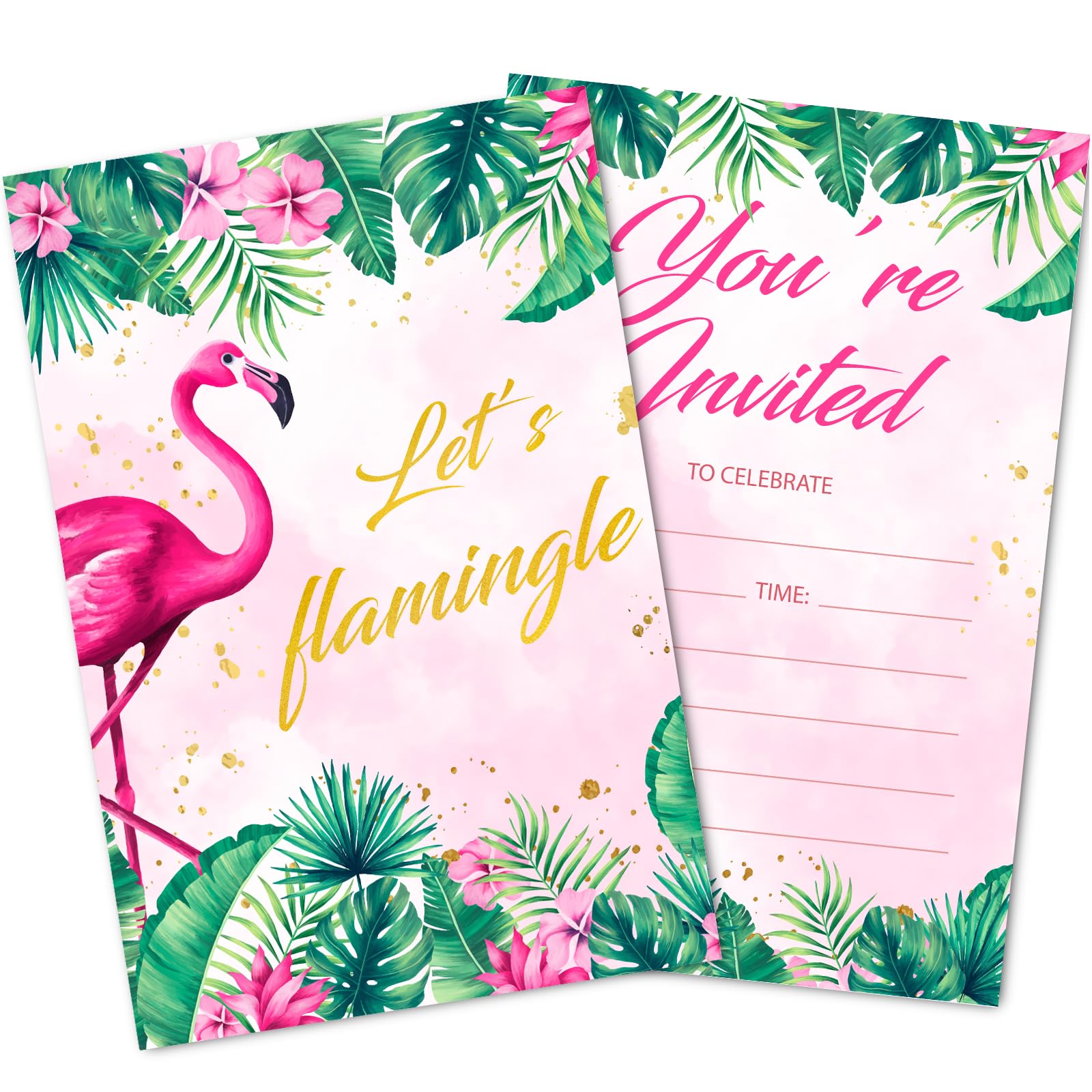 Uniizone Let's Flamingle Birthday Party Invitation Cards, Pink Flamingo Palm Leaves Fill-in Invites for Girls (30PACK), Teens-Kid's Party Celebration