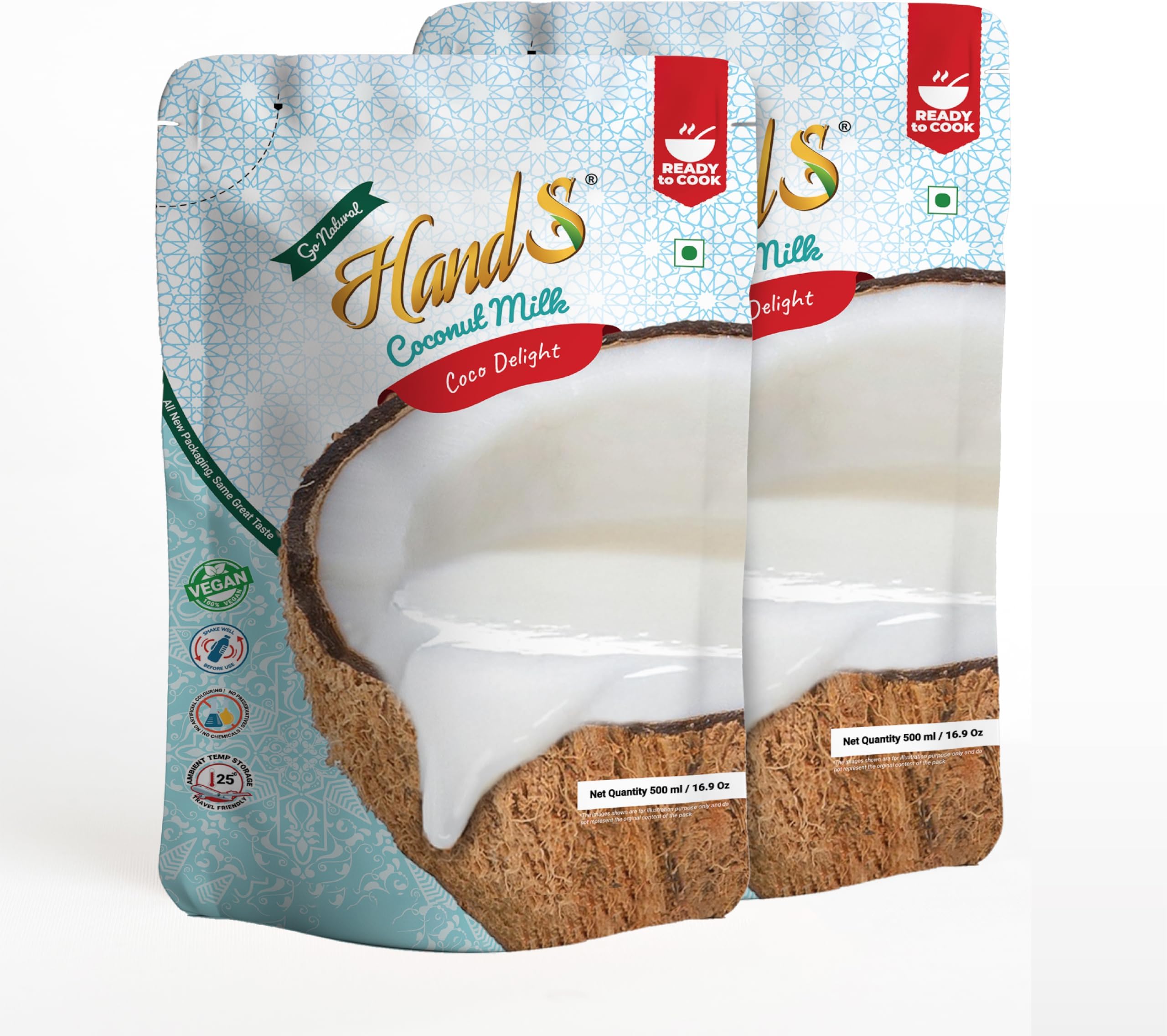 HandS Coconut Milk - 18% Fat | | Pure Plant-Based | Dairy-Free | No Preservatives | Vegan & Keto Friendly | Real Homemade Taste - 500ml x Pack of 2