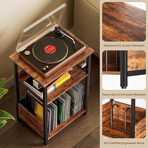 Miniatura 4 de Soporte pequeño para tocadiscos con gabinete de almacenamiento de vinilo, mesa giratoria para álbumes y LPs, consola multimedia moderna  Muebles