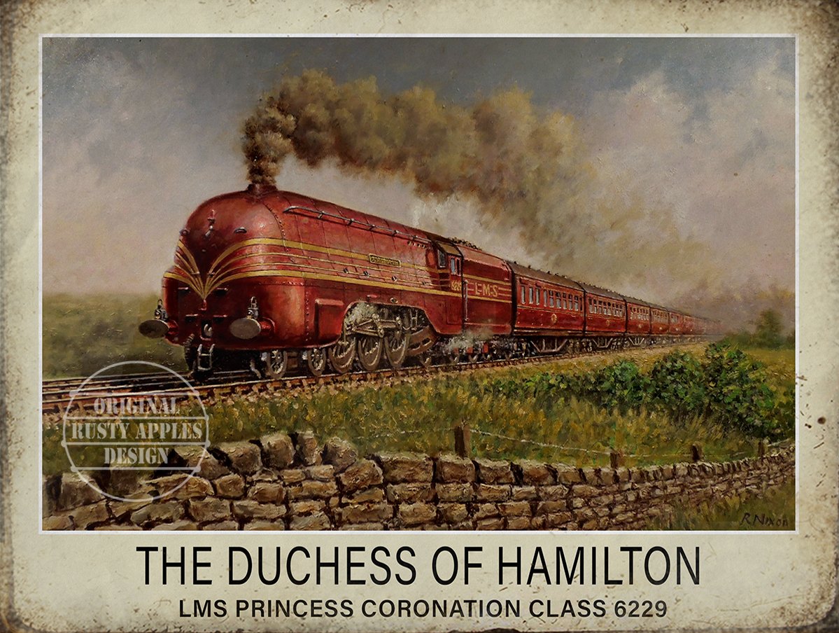 The Rusty Apples Metal Sign Co Red Duchess Of Hamilton– The Golden Age Of The Steam Train - Metal Sign – 3 Sizes To Choose – Home Decor – Unique Gift (8” X 6” 200 X 150 Mm)