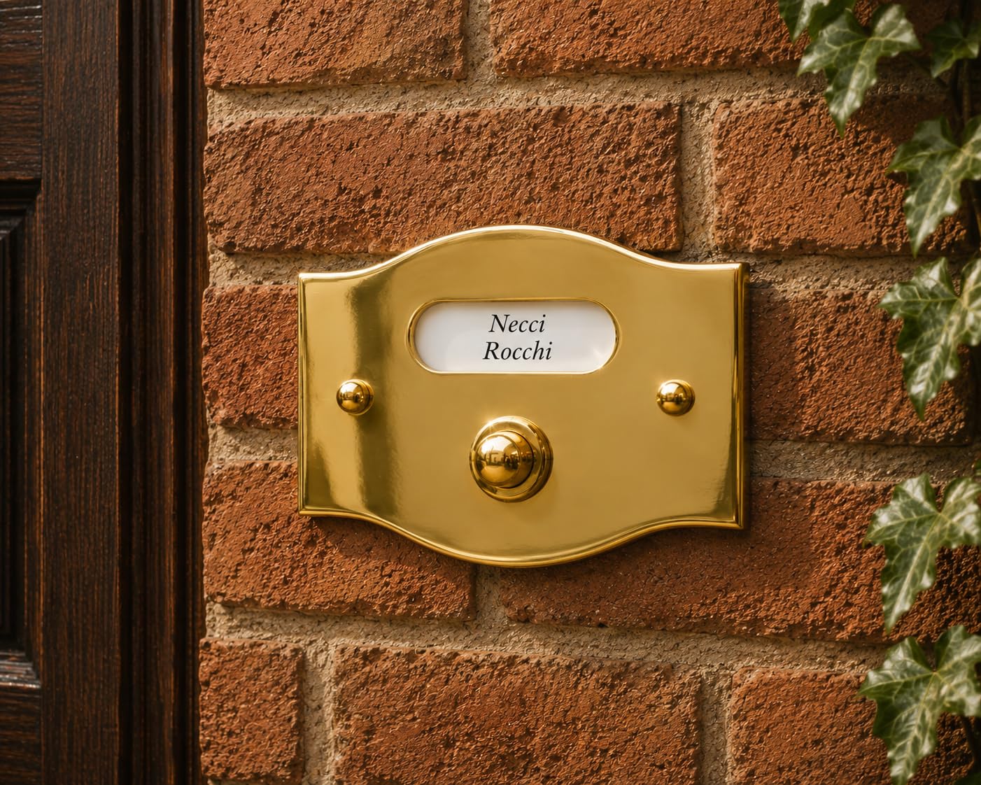 Neroni Mameli Campanello in Ottone Lucido per Esterno abitazione - Porta Ingresso Casa, con Pulsante Elettrico - Modello Costantino - Made in Italy