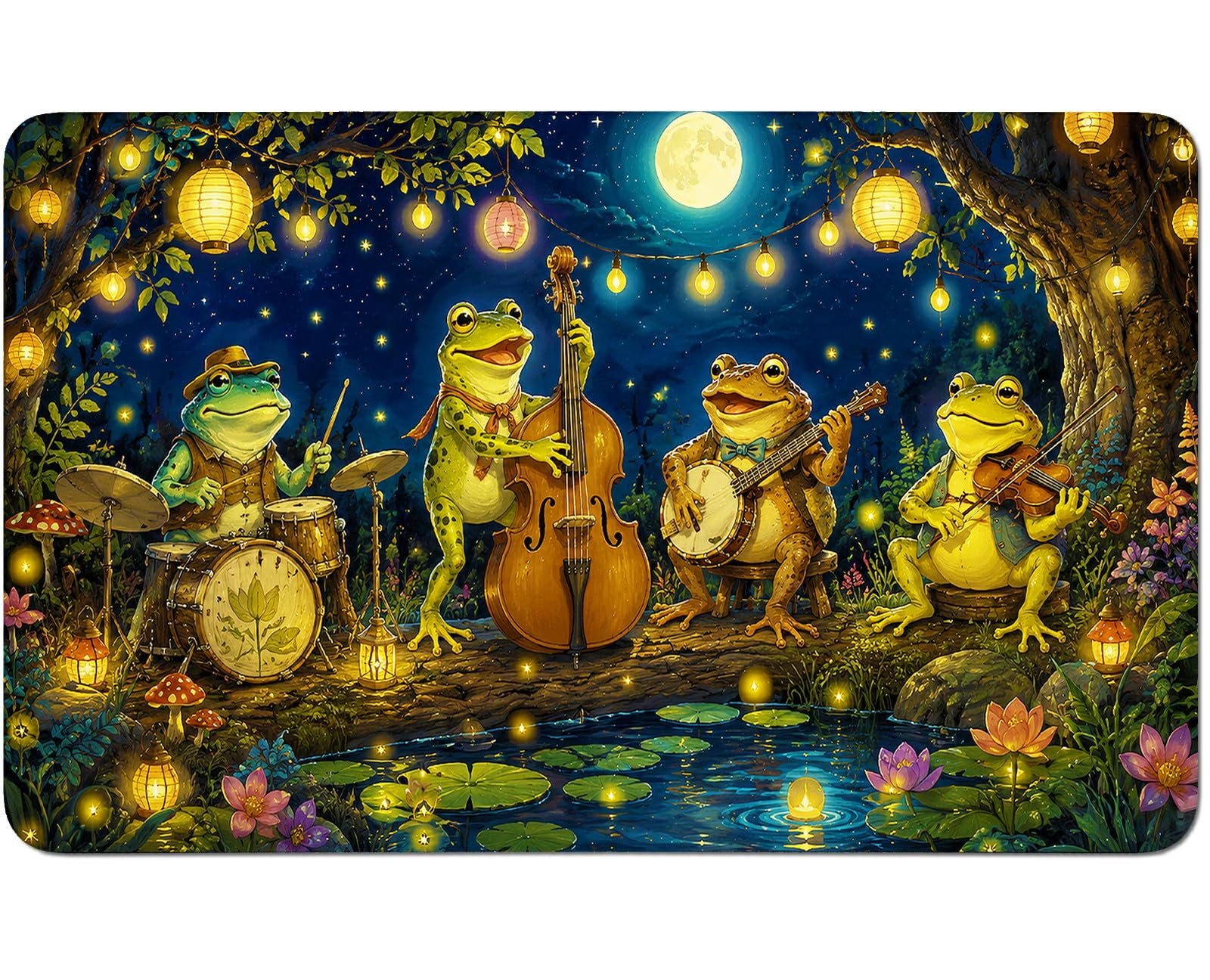 RWUTYTIUL Guitar Frog for TCG Playmat 24 X 14 Inch with Play Zones, Stitched Card Game Mat for Commander Board MTG RPG CCG Desktop Tablet Mouse Pad for Enthusiasts Playing Accessories