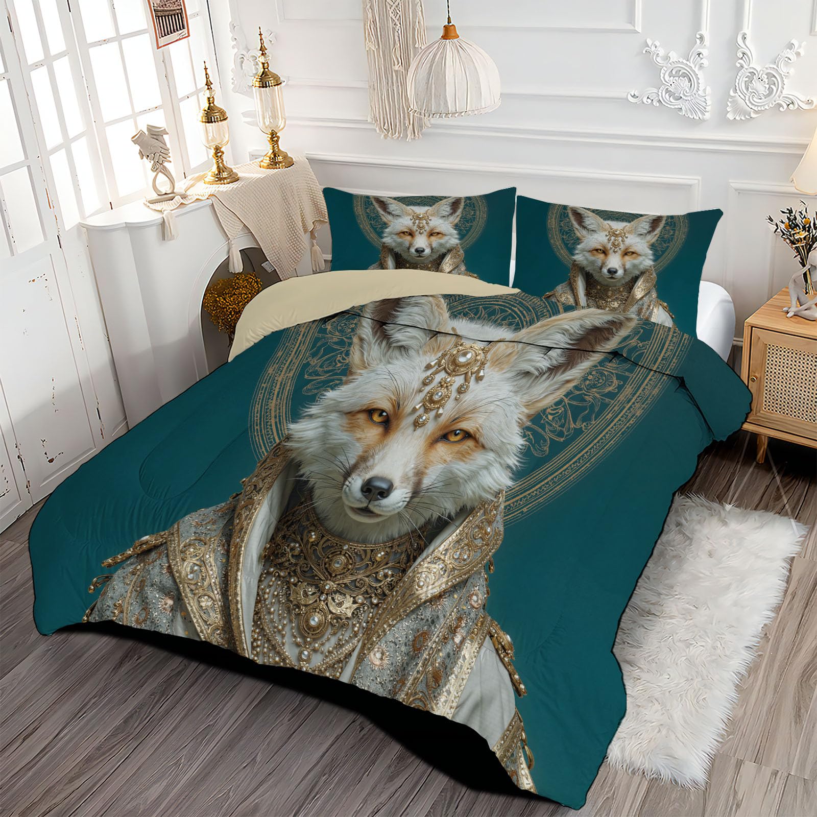 Trapunta Letto Singolo 4 Stagioni Piumone per Bambini, Personificazione Volpe Leggero Astratto Onirico Animale Set di Biancheria da Letto 140x200cm con 1 Federe,Piumino Lavabile In Lavatrice